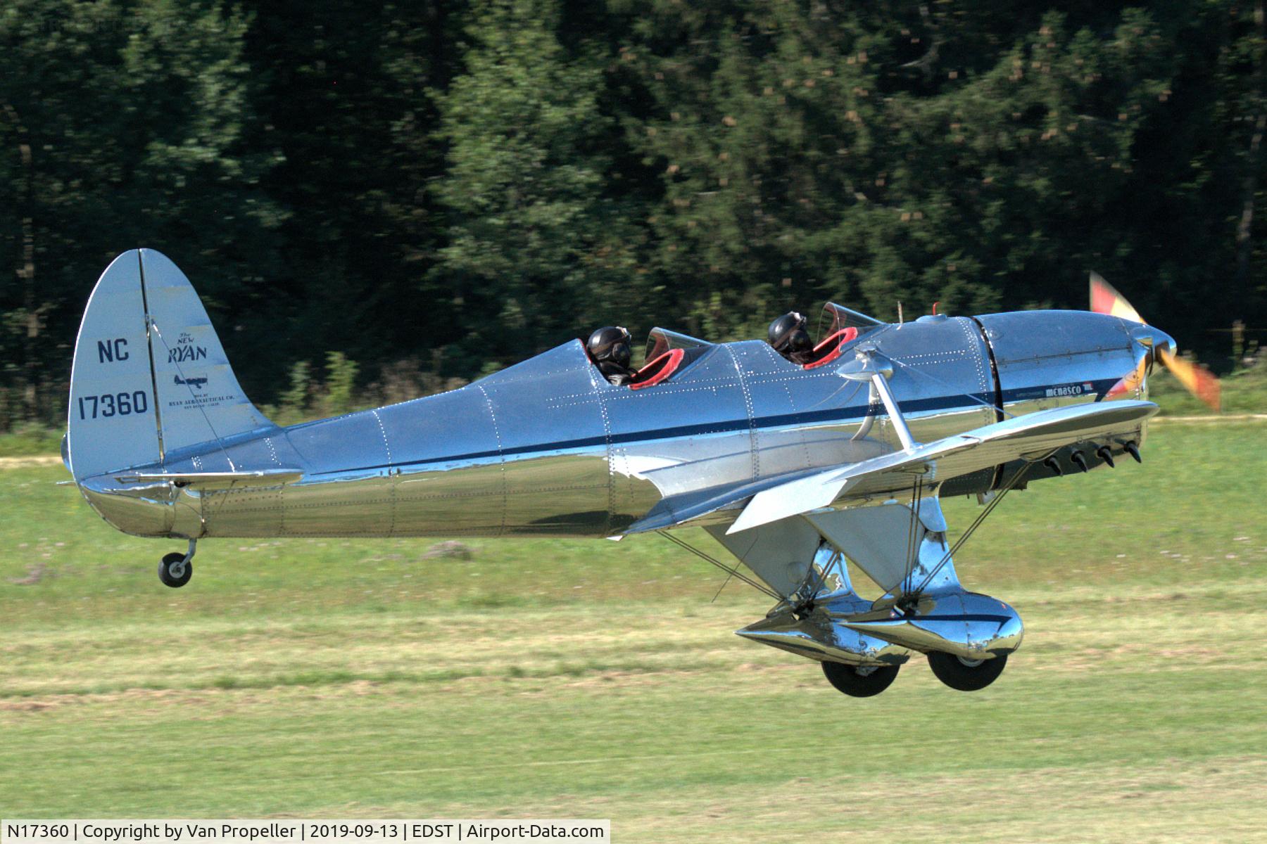 N17360, 1937 Ryan Aeronautical ST-A Special C/N 184, Ryan ST-A Special landing at Hahnweide airfield, Germany. OTT 2019