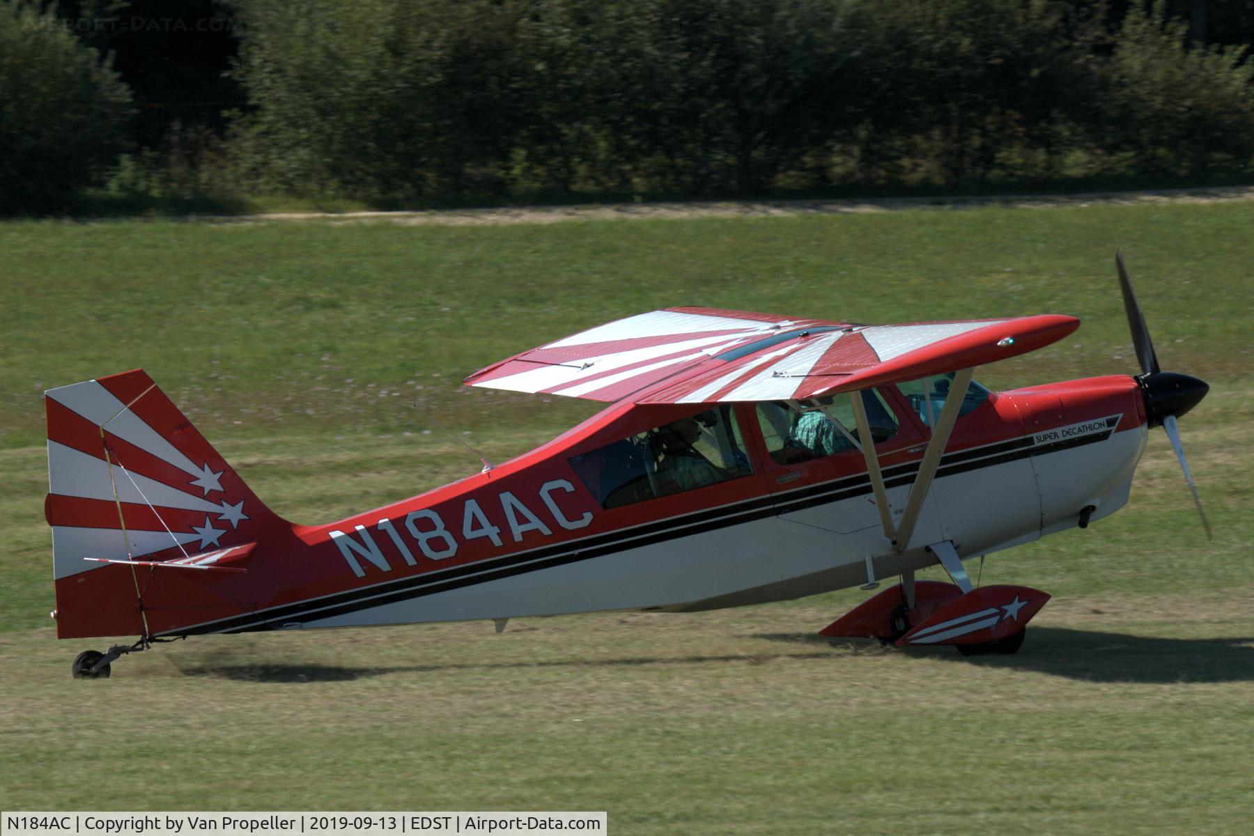 N184AC, 1994 American Champion 8KCAB Decathlon C/N 730-94, 8KCAB Super Decathlon at Hahnweide airfield, Germany. OTT 2019