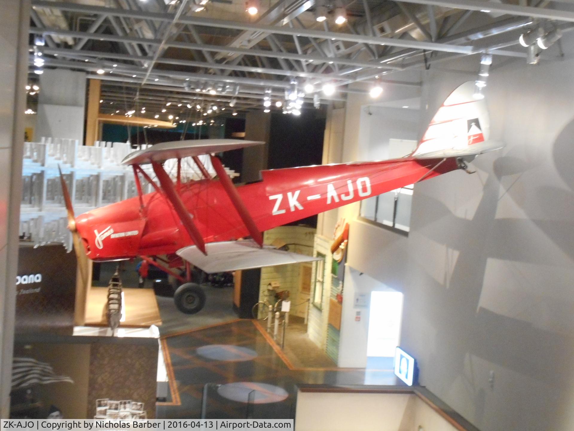 ZK-AJO, 1941 De Havilland Australia DH-82A Tiger Moth C/N DHA489, De Havilland DH82A Tiger Moth, ZK-AJO, on display in Wellington Museum, New Zealand.