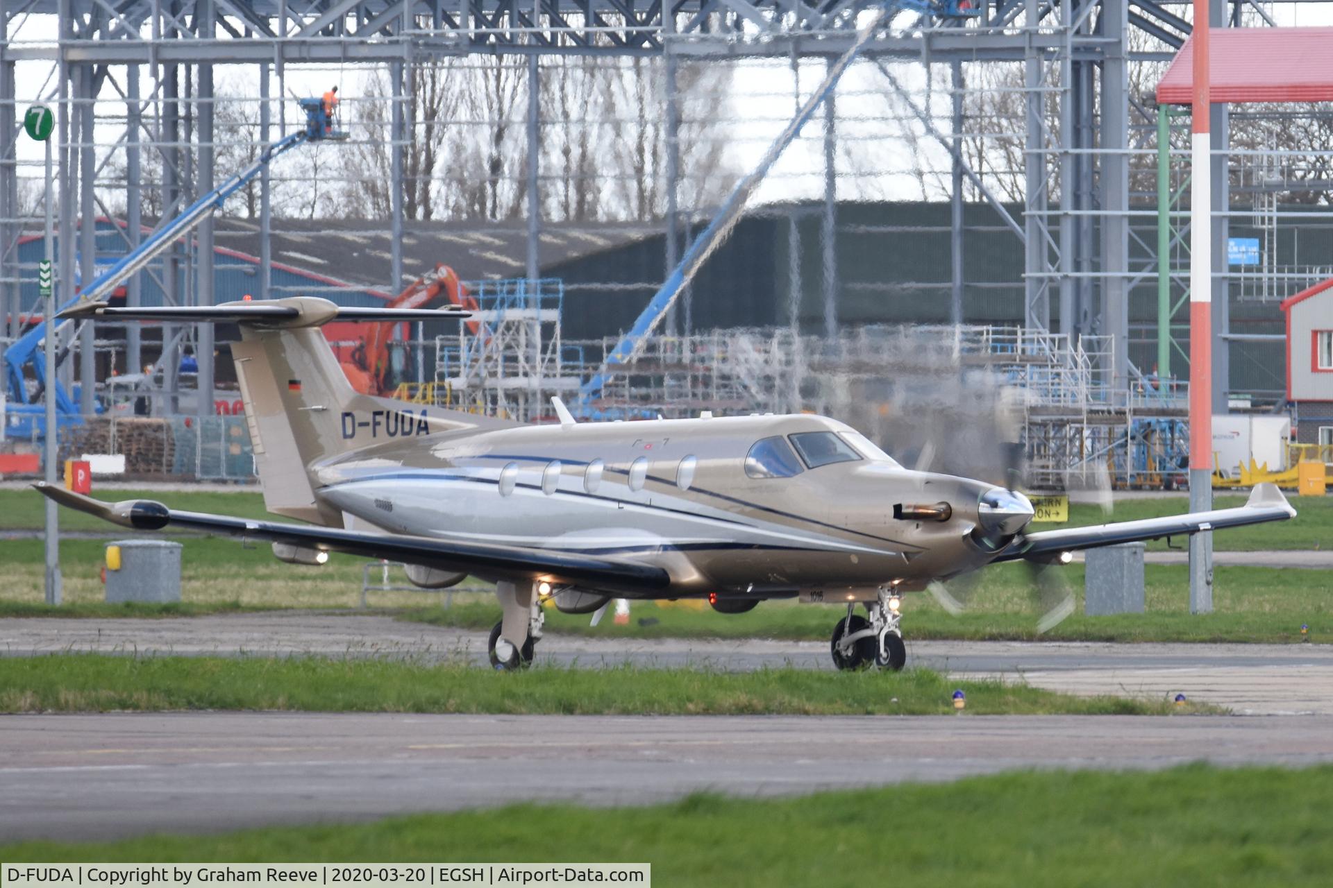 D-FUDA, 2008 Pilatus PC-12/47 C/N 1016, Just landed at Norwich.