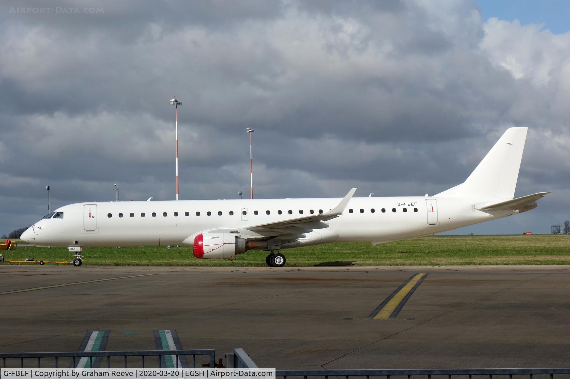 G-FBEF, 2007 Embraer 195LR (ERJ-190-200LR) C/N 19000104, Under tow at Norwich.