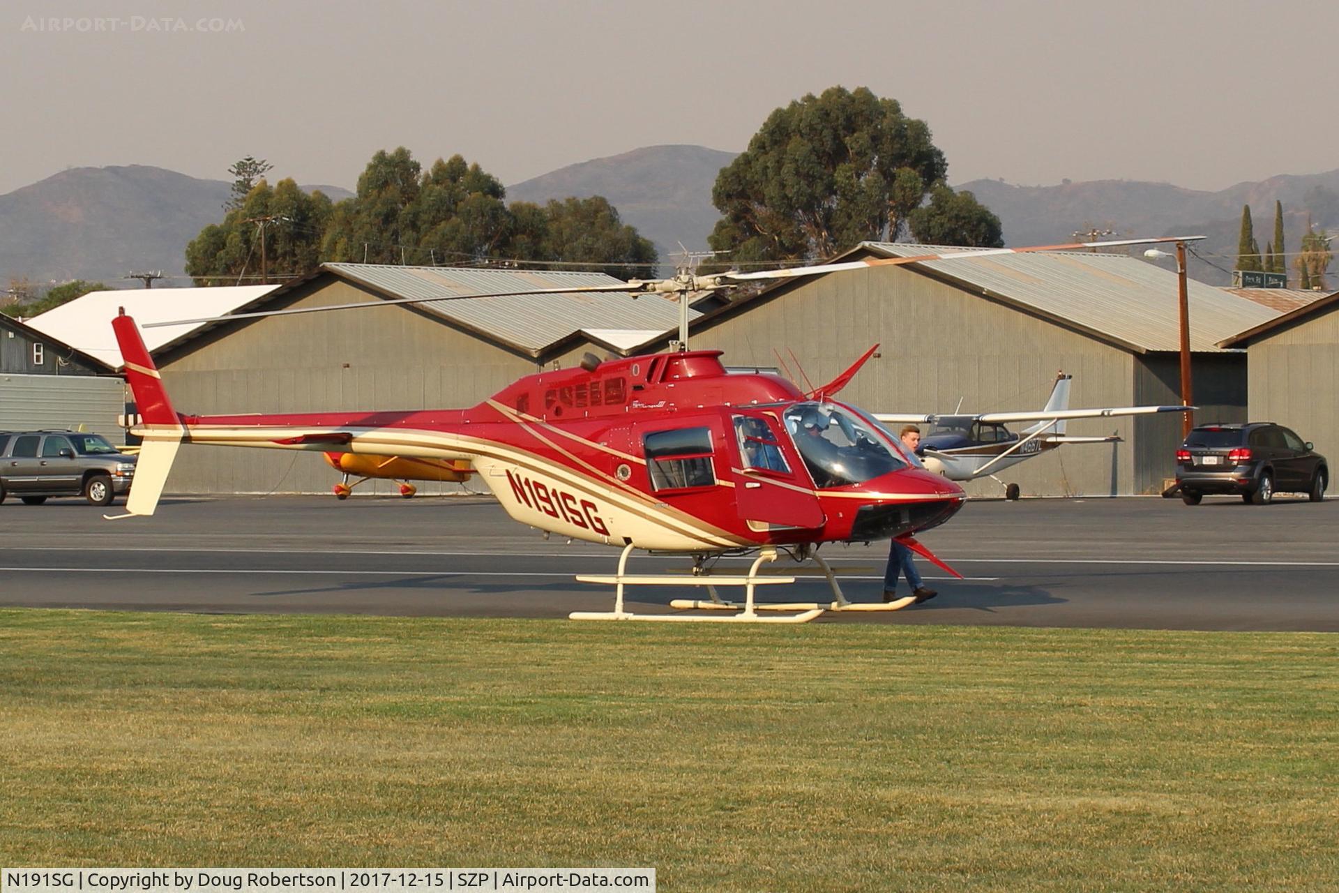N191SG, 1984 Bell 206B JetRanger III C/N 3805, N191SG 1984 Bell 206B JetRanger III, Allison 250-C20 turboshaft 400 SHp,  at SZP Thomas Fire Firebase, Note smoky sky. (I did NOT move this photo).
