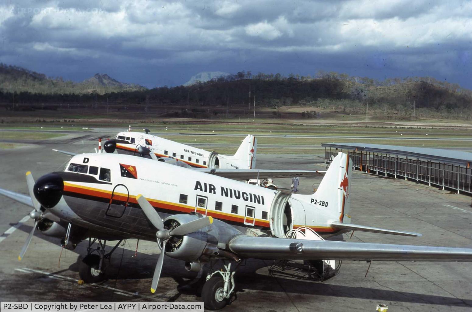 P2-SBD, 1942 Douglas C-47A-1-DK (DC-3A) C/N 12187, A couple of Douglas DC-3's at Port Moresby in December 1974