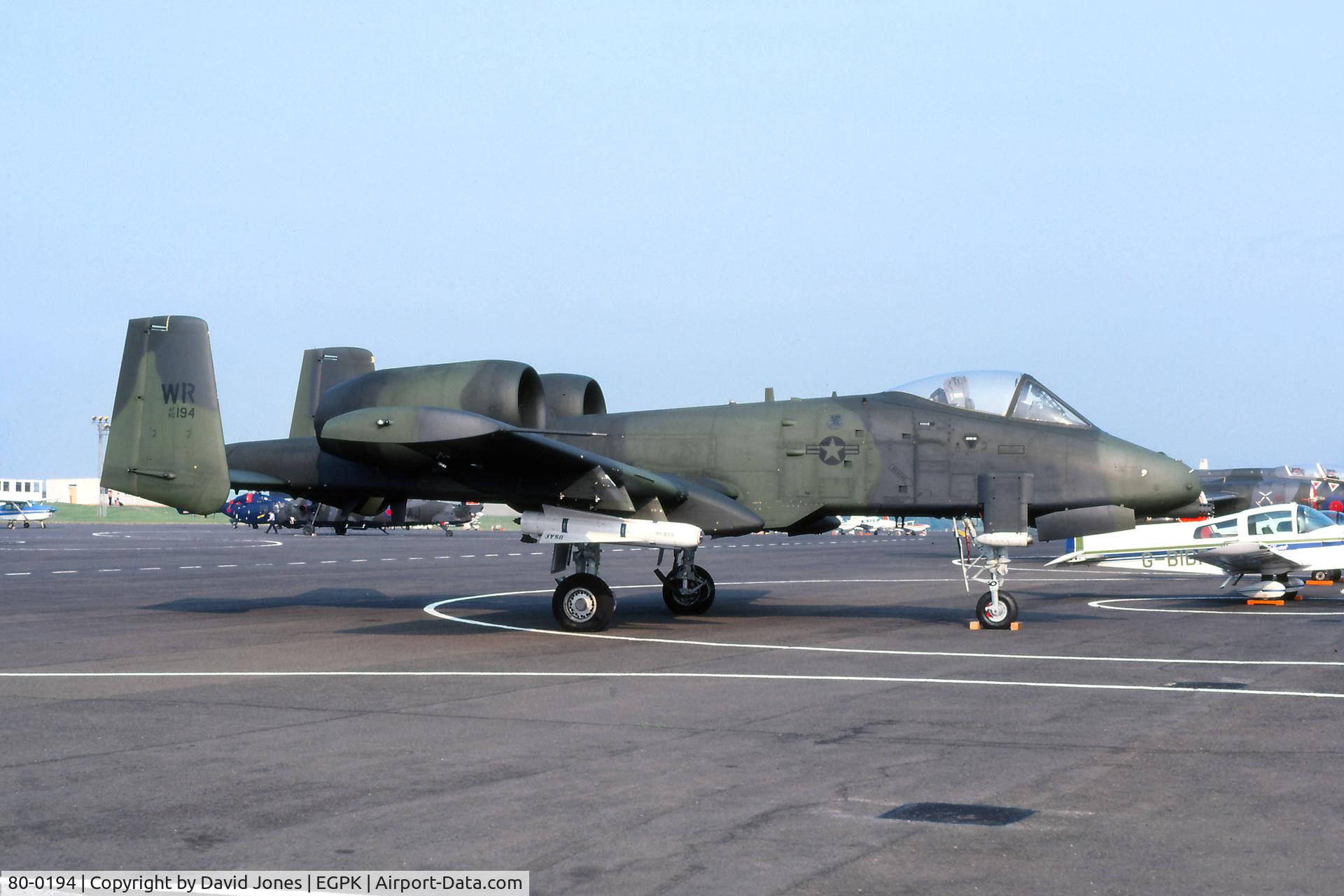 80-0194, 1980 Fairchild Republic A-10A Thunderbolt II C/N A10-0544, As an A-10A at HMS Gannet's open day on 5th June 1982
