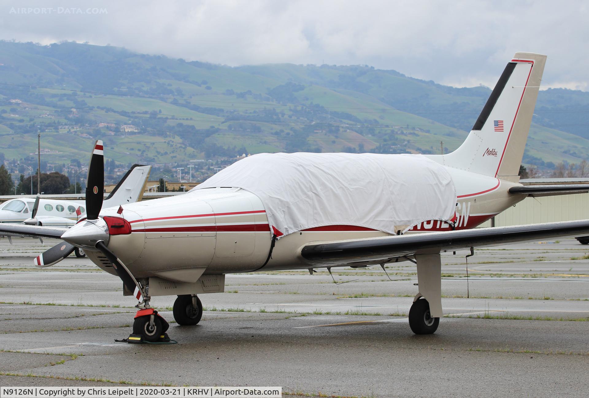 N9126N, Piper PA-46-310P Malibu C/N 4608086, Locally-based Piper Malibu at its parking spot at Reid Hillview Airport, San Jose, CA.