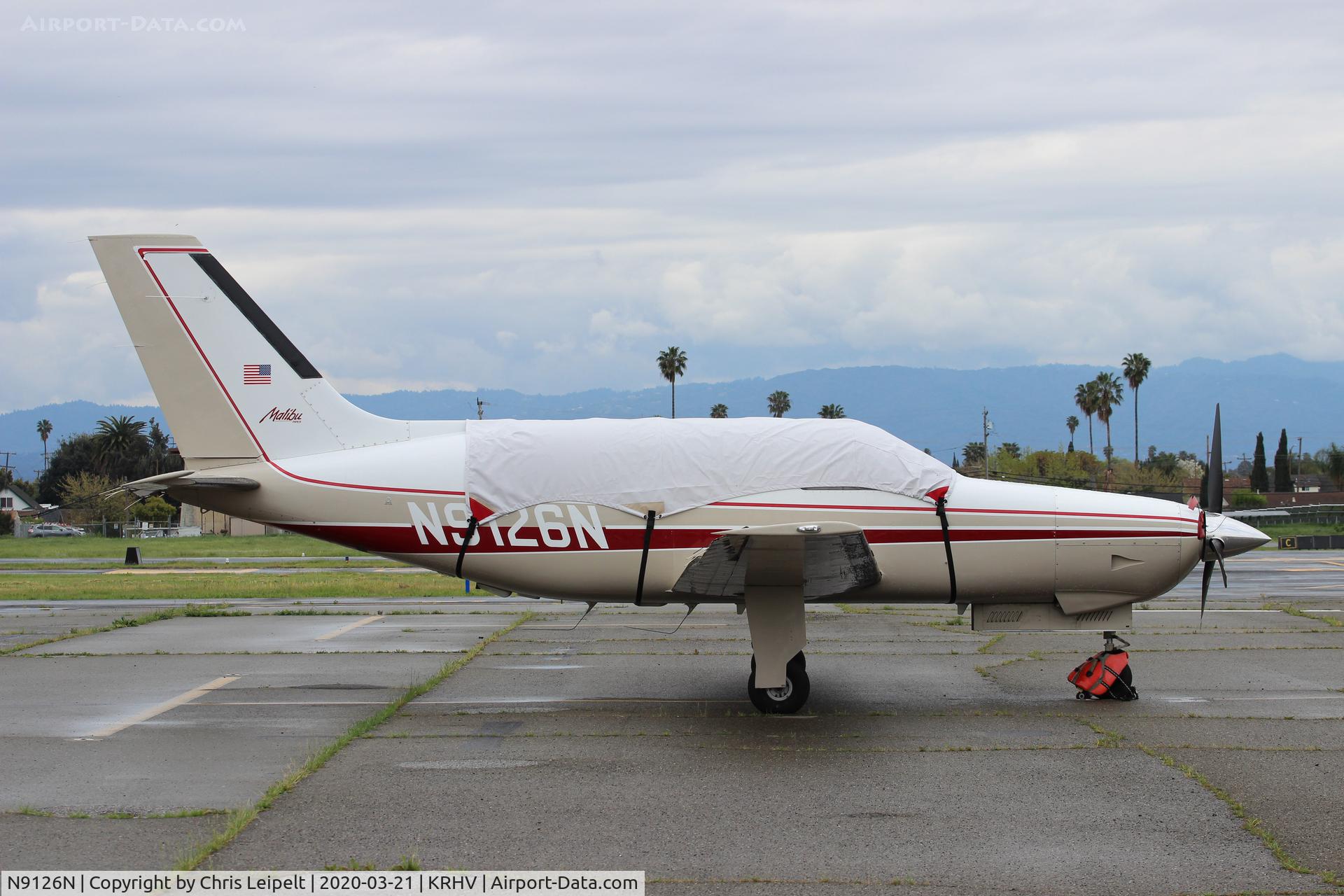 N9126N, Piper PA-46-310P Malibu C/N 4608086, Locally-based Piper Malibu at its parking spot at Reid Hillview Airport, San Jose, CA.