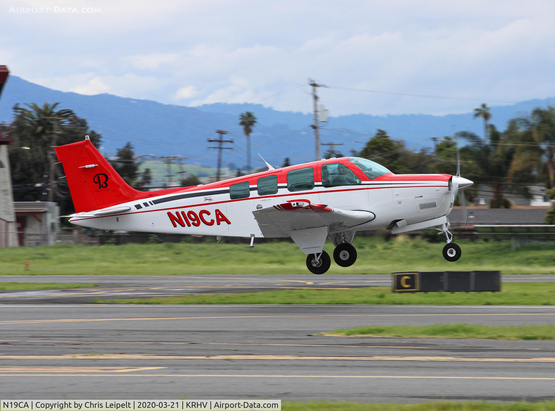 N19CA, 1994 Beechcraft A36 Bonanza C/N E-2877, Locally based 1994 Beechcraft A36 Bonanza departing at Reid Hillview Airport, San Jose, CA.