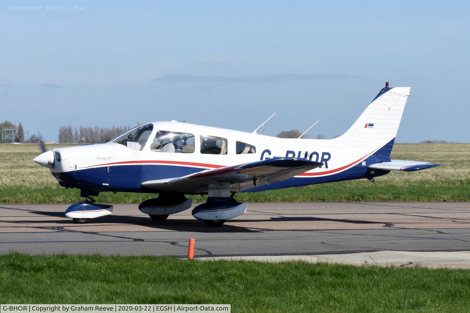 G-BHOR, 1980 Piper PA-28-161 Cherokee Warrior II C/N 28-8016331, Just landed at Norwich.