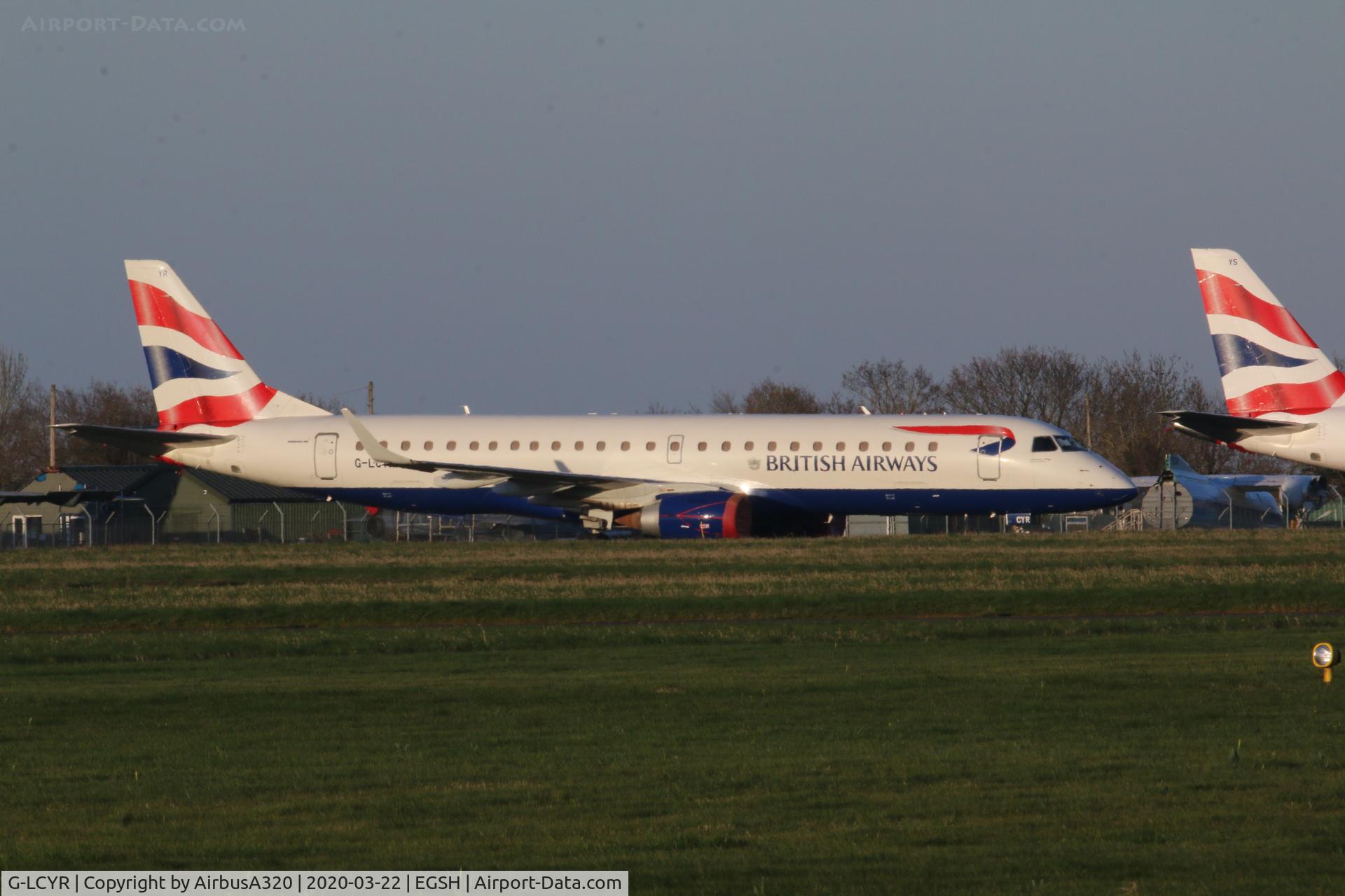 G-LCYR, 2012 Embraer 190SR (ERJ-190-100SR) C/N 19000563, Seen stored at Norwich