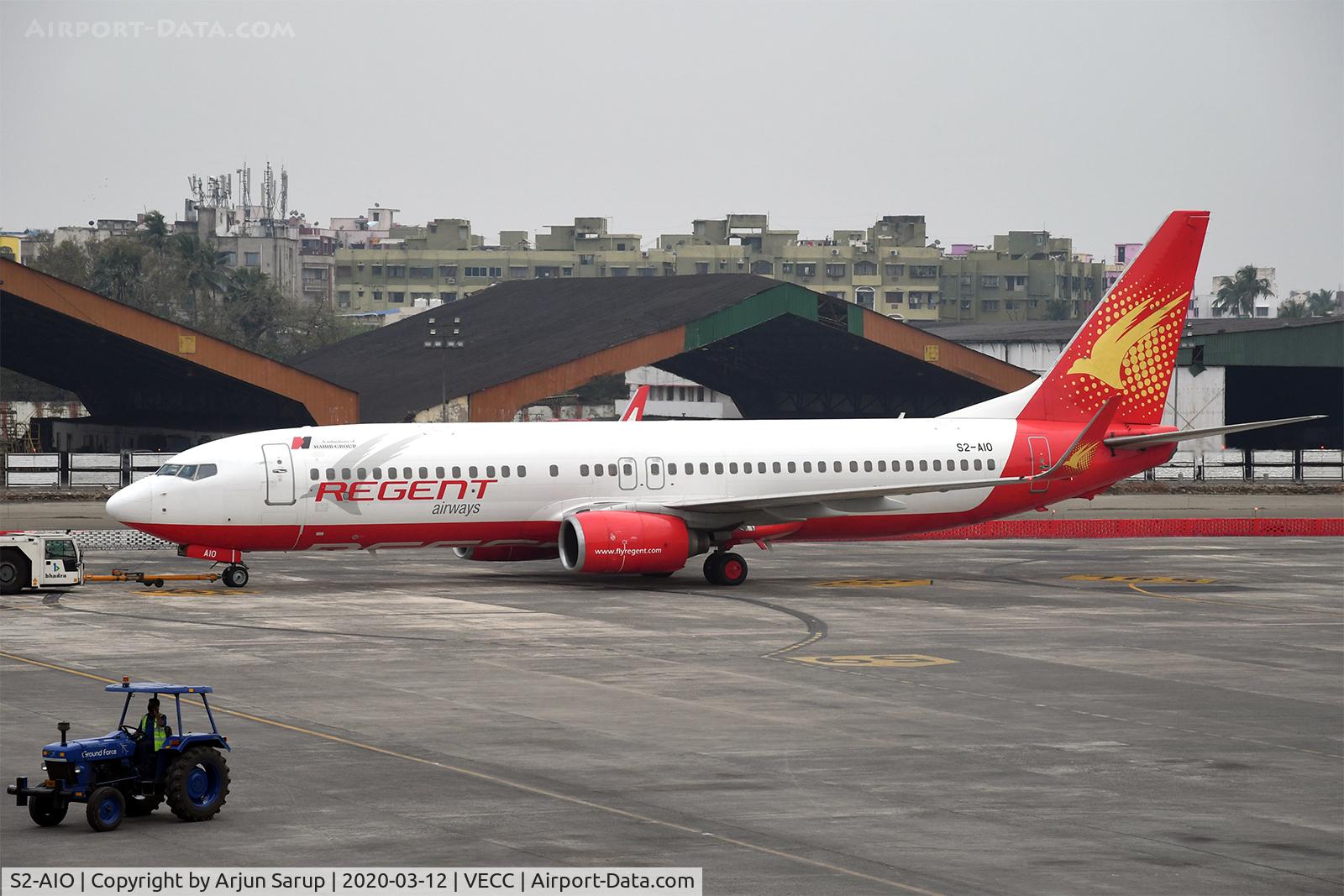 S2-AIO, 2001 Boeing 737-86N C/N 28644, Evening pushback for RX792 from Kolkata to Dhaka, shortly before COVID-19 travel restrictions come into force in India.