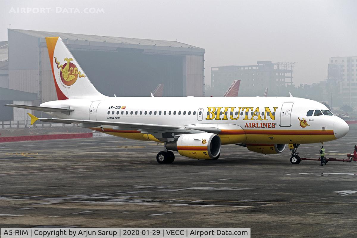 A5-RIM, 2010 Airbus A319-112 C/N 4254, Pushback for “Rimp” at NSCIA on a winter morning, bound for Paro.