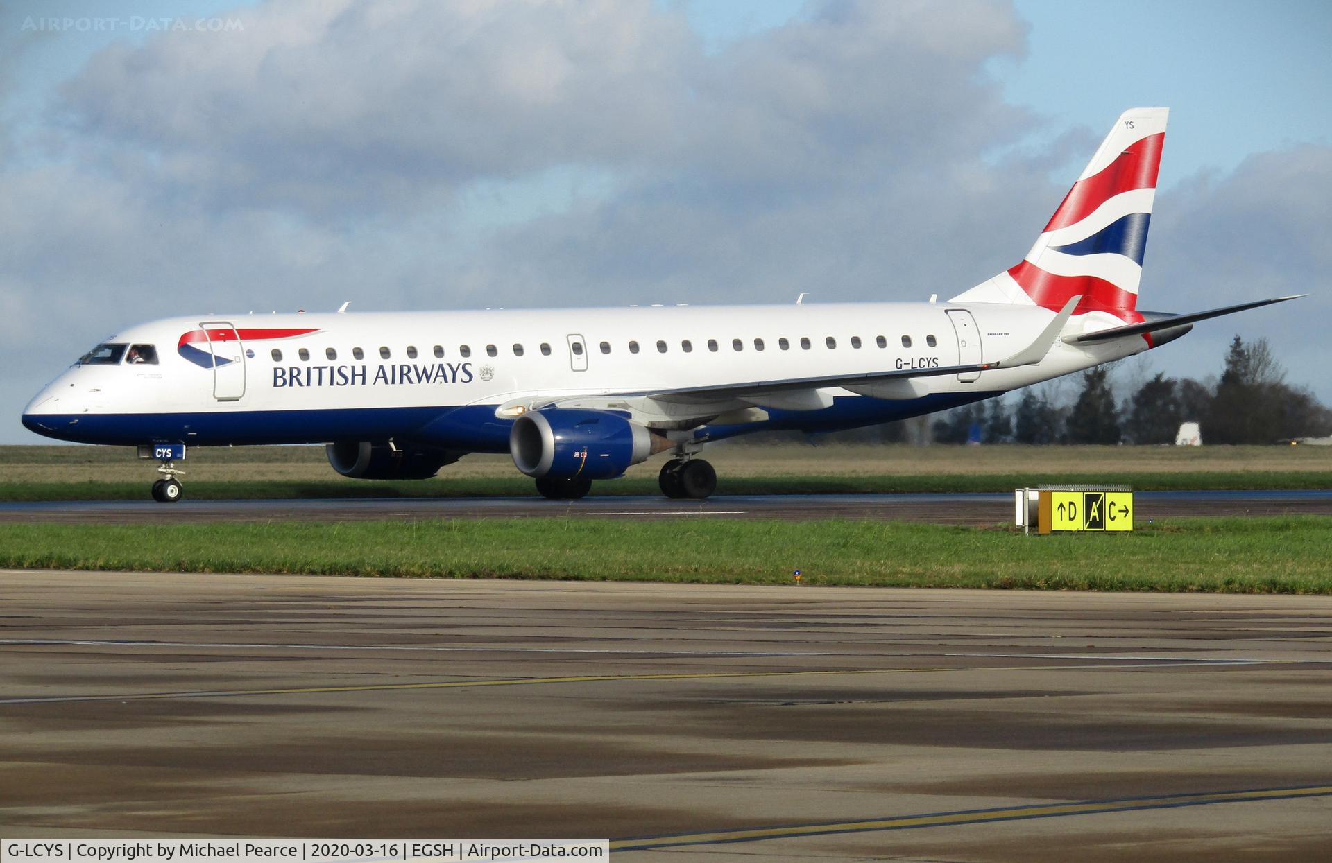 G-LCYS, 2014 Embraer 190SR (ERJ-190-100SR) C/N 19000663, Arriving from London (LCY) for storage, due to a drop in passenger demand during the COVID-19 outbreak.