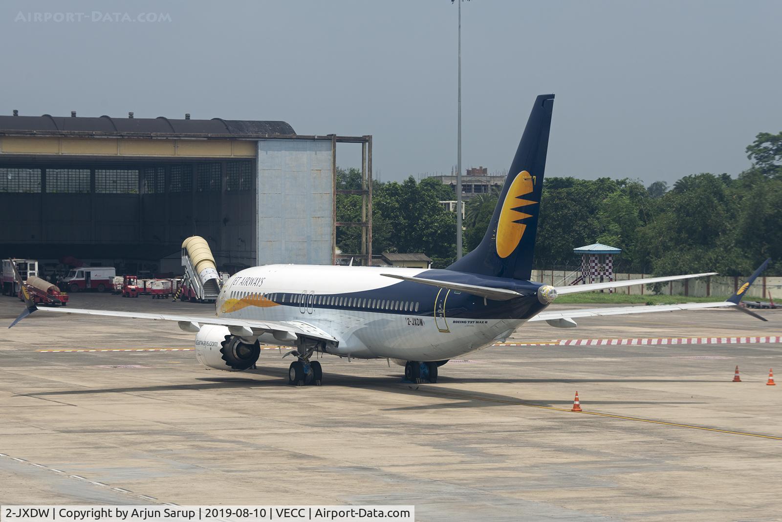 2-JXDW, 2018 Boeing 737-8 MAX C/N 43558, Returned from lease by Jet Airways to GECAS, this MAX was previously registered as VT-JXD and is one of many grounded worldwide. It still wears the title of Jet Airways.