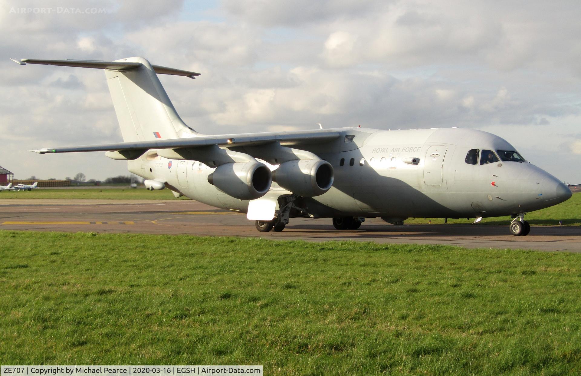 ZE707, 1991 British Aerospace BAe.146-200QC Quick Change C/N E2188, Departing SaxonAir home to RAF Northolt (NHT), after another training visit.