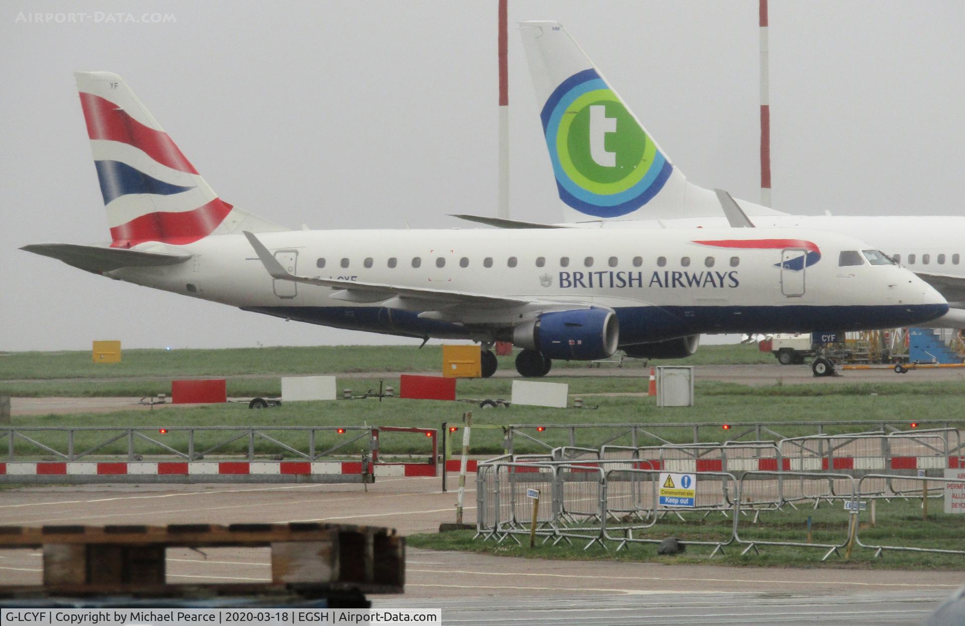 G-LCYF, 2009 Embraer 170STD (ERJ-170-100STD) C/N 17000298, Parked on the Eastern Apron prior to storage, due to a drop in passenger demand during the COVID-19 outbreak.