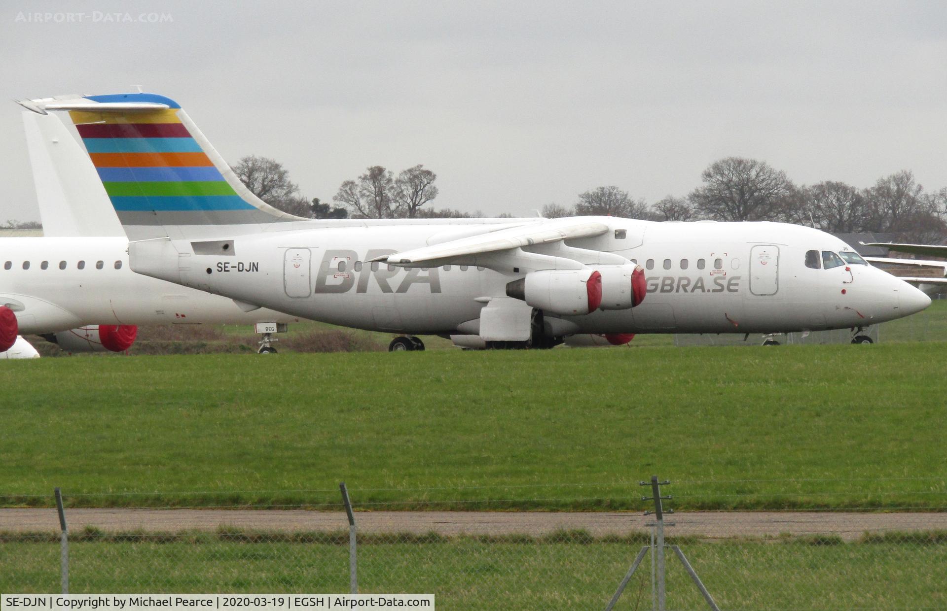 SE-DJN, 1993 British Aerospace Avro 146-RJ85 C/N E.2231, Stored on the North Side following retirement from BRA service.