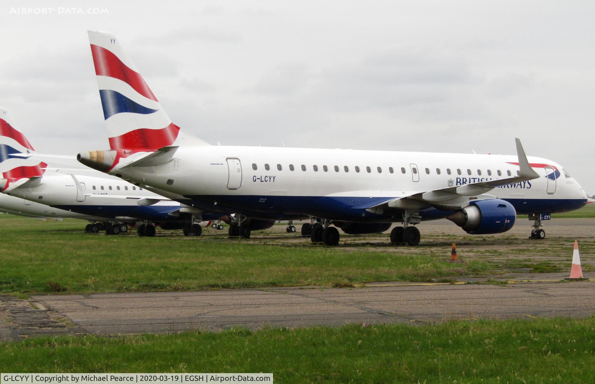 G-LCYY, 2008 Embraer 190LR (ERJ-190-100LR) C/N 19000189, Stored on the North Side due to a drop in passenger demand during the COVID-19 outbreak.