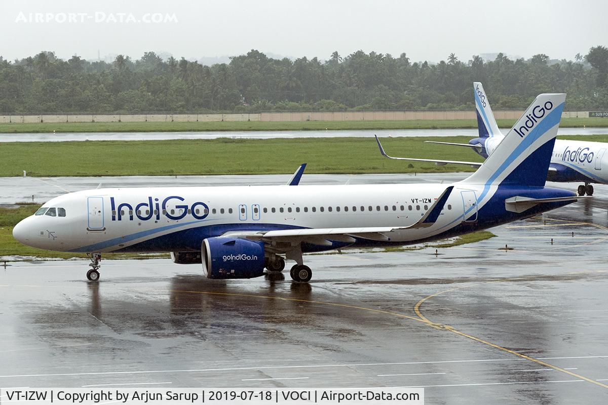 VT-IZW, Airbus A320-271N C/N 8877, Taxiing out during a downpour at Cochin International Airport.