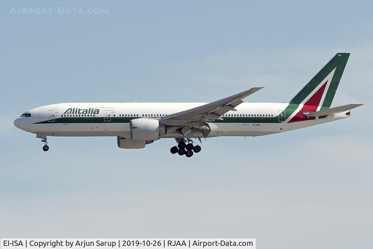 EI-ISA, 2002 Boeing 777-243/ER C/N 32855, Morning arrival at Narita as AZ784 from Rome.