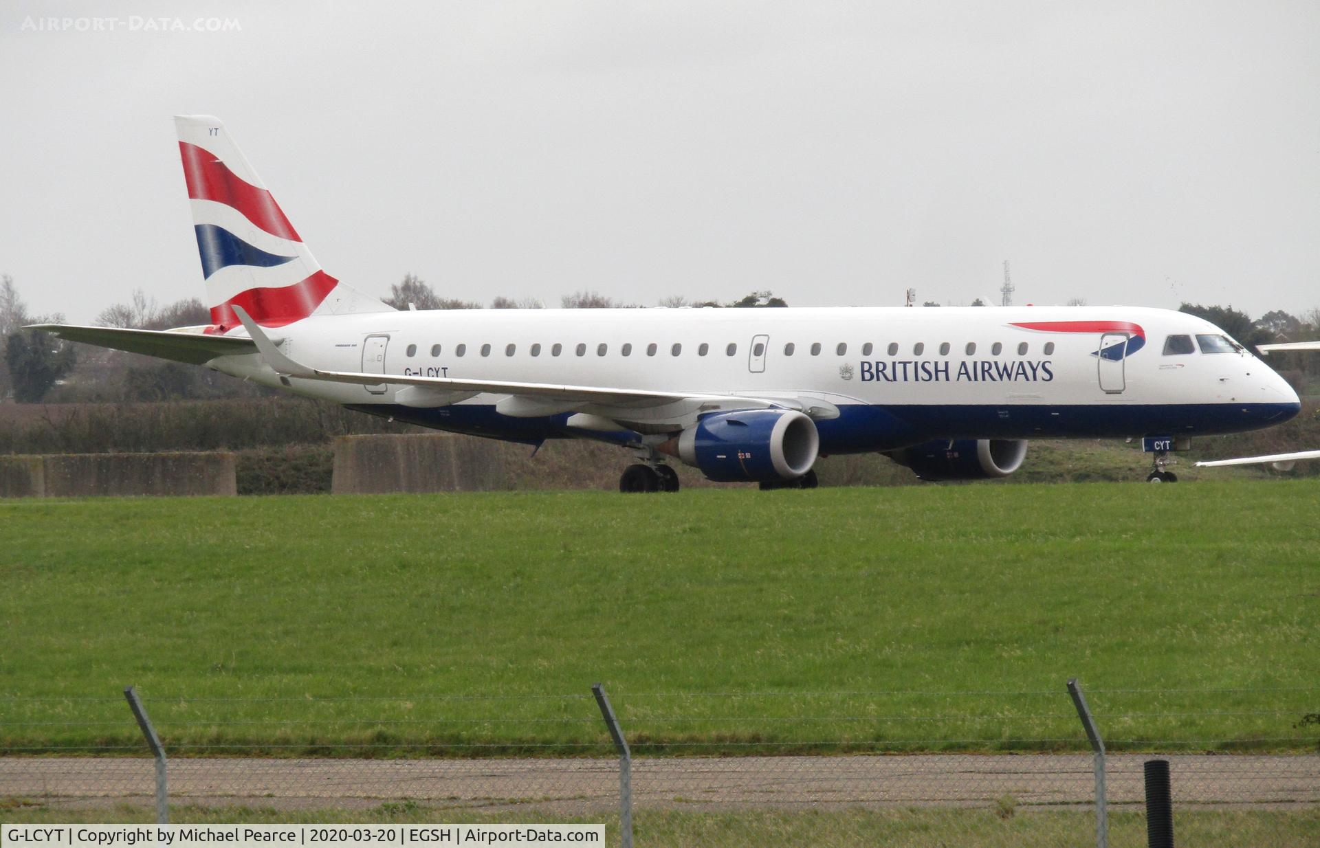 G-LCYT, 2014 Embraer 190SR (ERJ-190-100SR) C/N 19000670, Stored on the North Side due to a drop in passenger demand during the COVID-19 outbreak.
