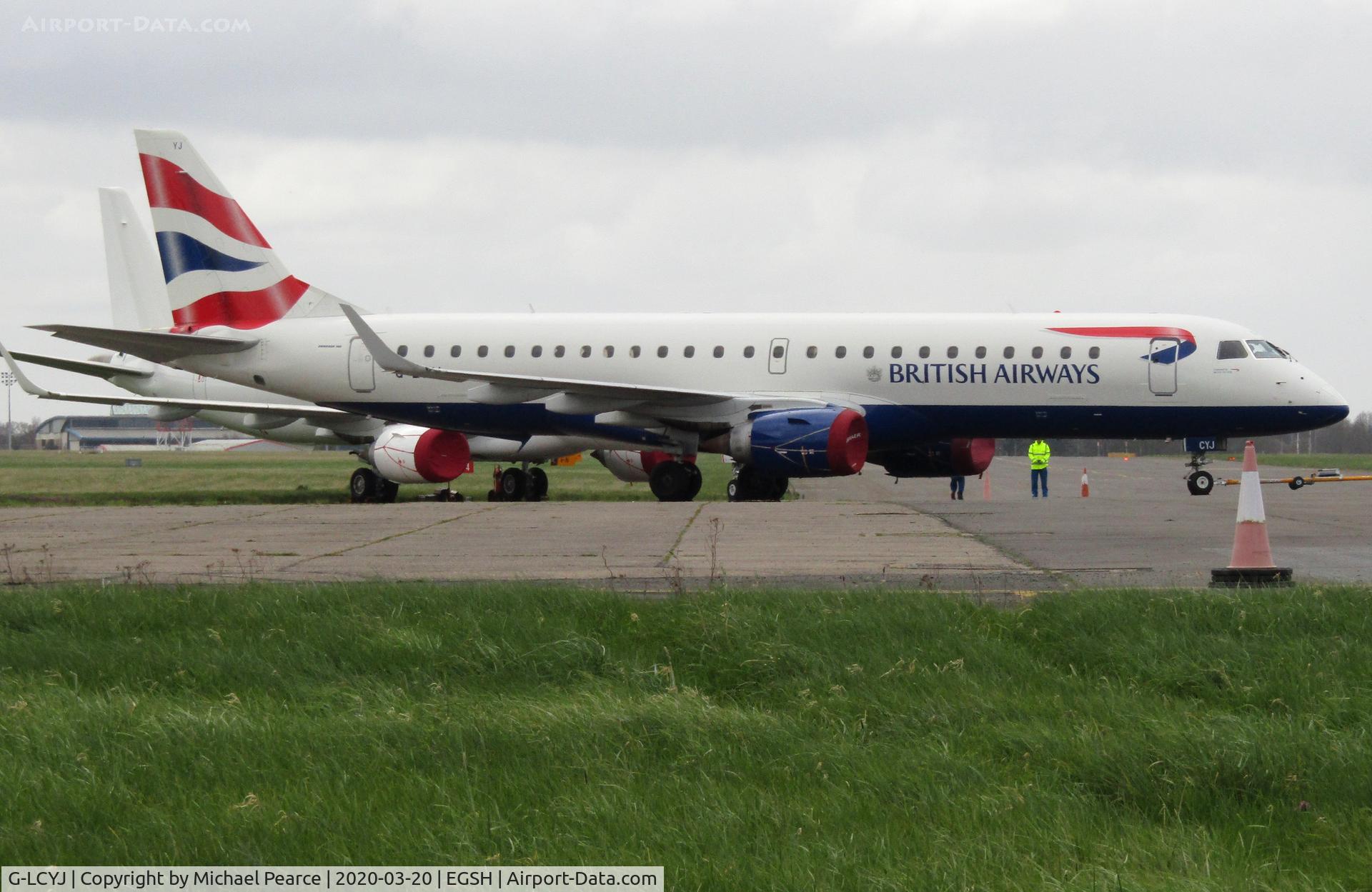 G-LCYJ, 2010 Embraer 190SR (ERJ-190-100SR) C/N 19000339, Under tow from the North Side for some maintenance work.