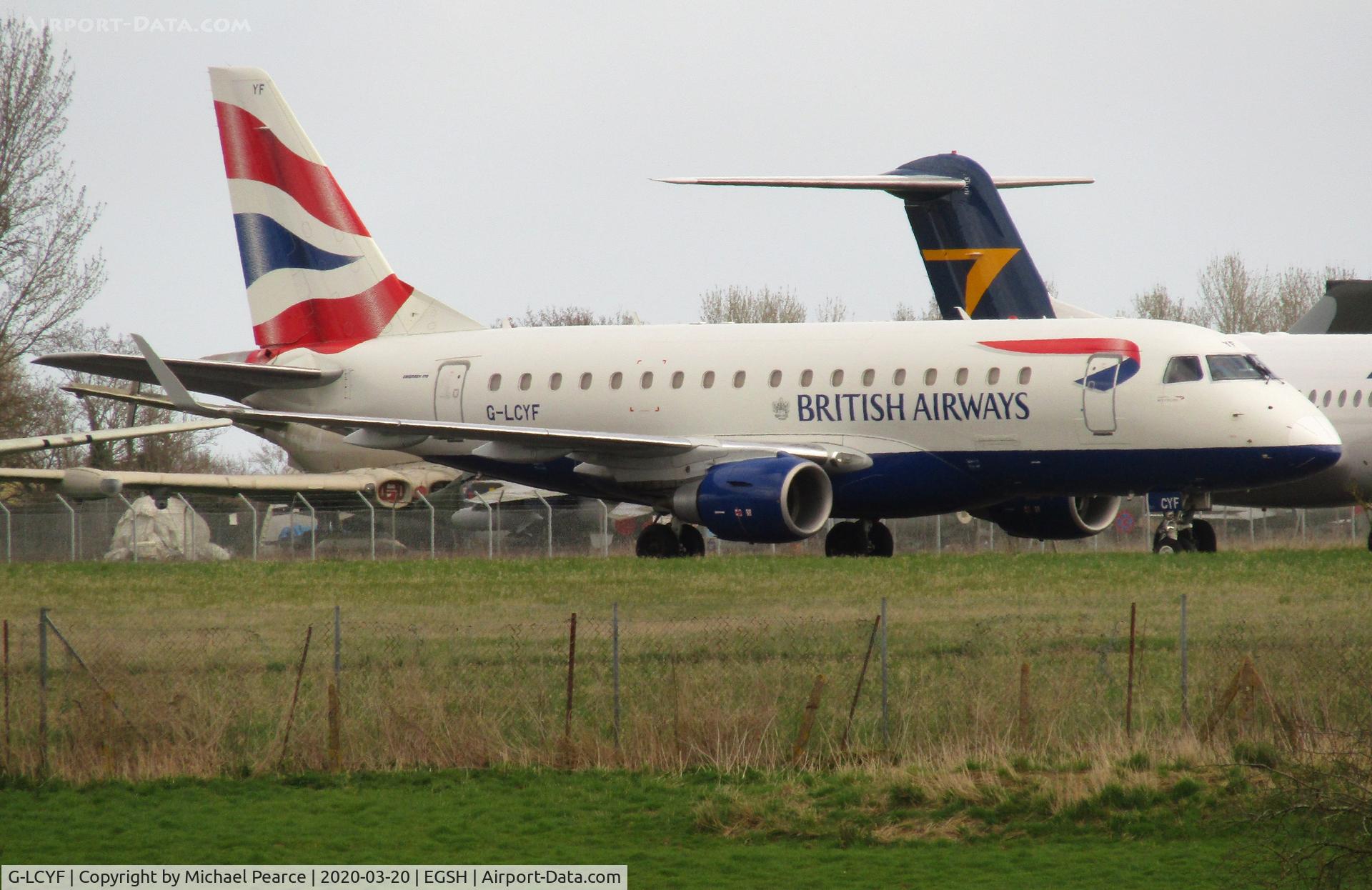 G-LCYF, 2009 Embraer 170STD (ERJ-170-100STD) C/N 17000298, Stored on the North Side due to a drop in passenger demand during the COVID-19 outbreak.