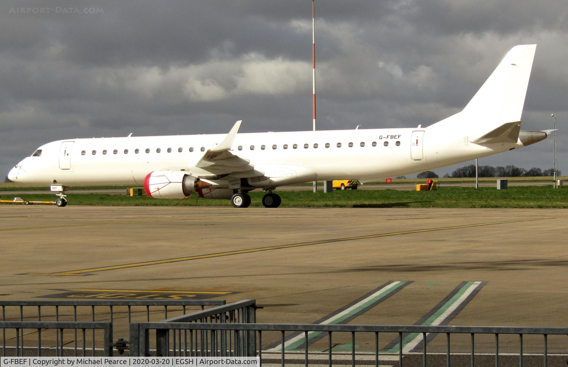 G-FBEF, 2007 Embraer 195LR (ERJ-190-200LR) C/N 19000104, Under tow to the North Side after some maintenance work.