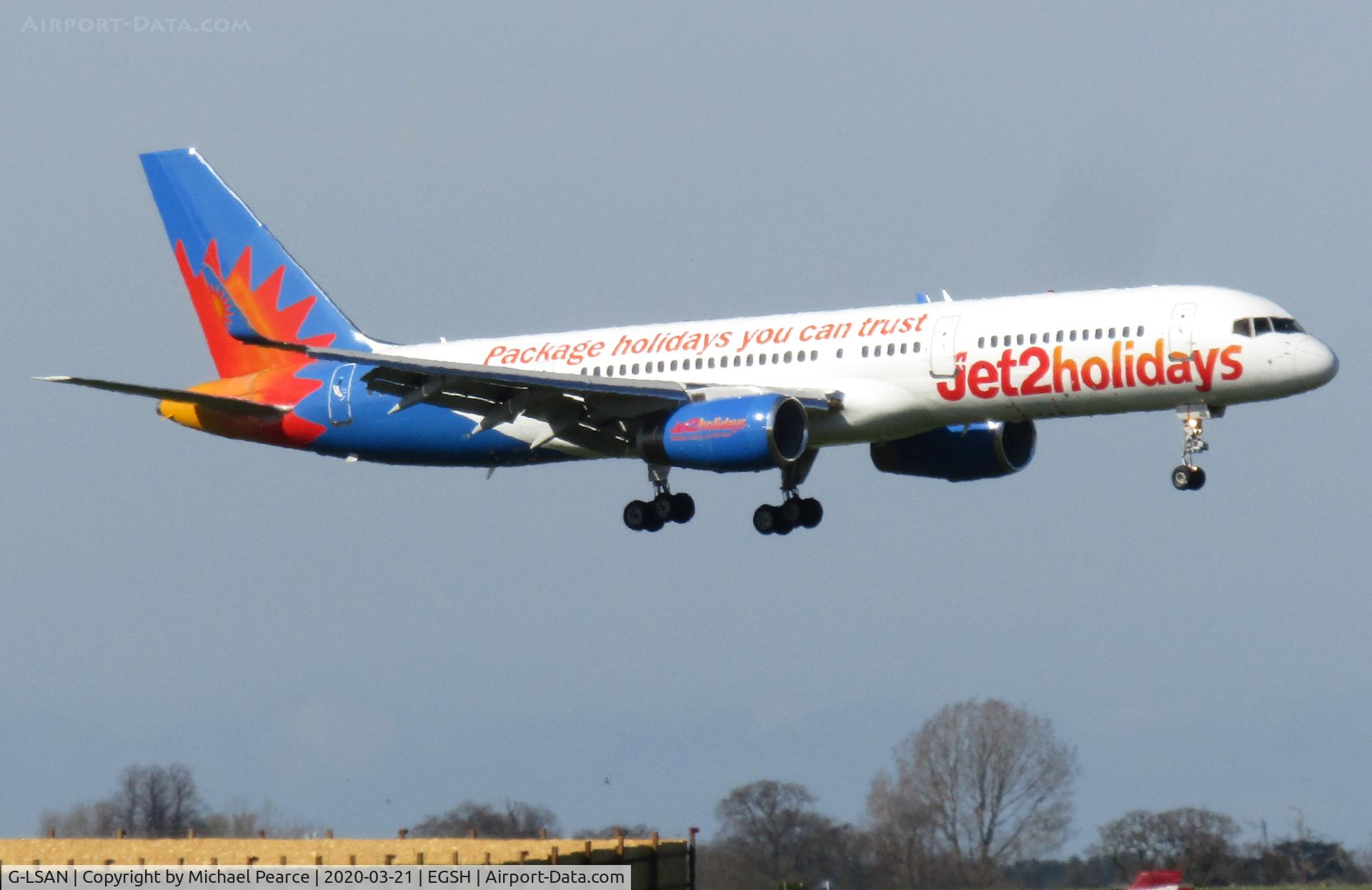 G-LSAN, 1994 Boeing 757-2K2 C/N 26635, Arriving on RWY 09 from Manchester (MAN) for respray.