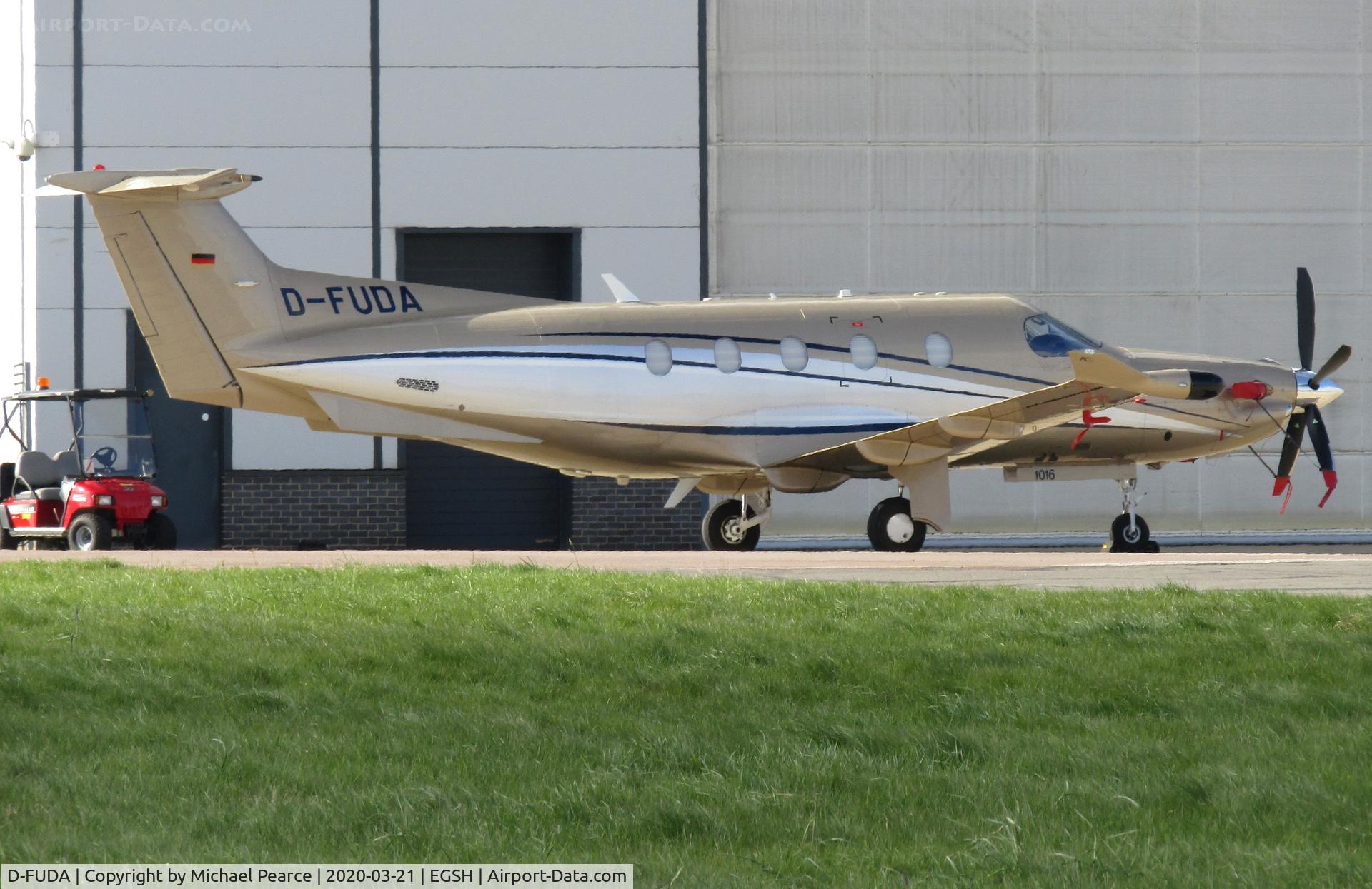 D-FUDA, 2008 Pilatus PC-12/47 C/N 1016, Parked on the SaxonAir ramp on a visit from Monchengladbach (MGL).