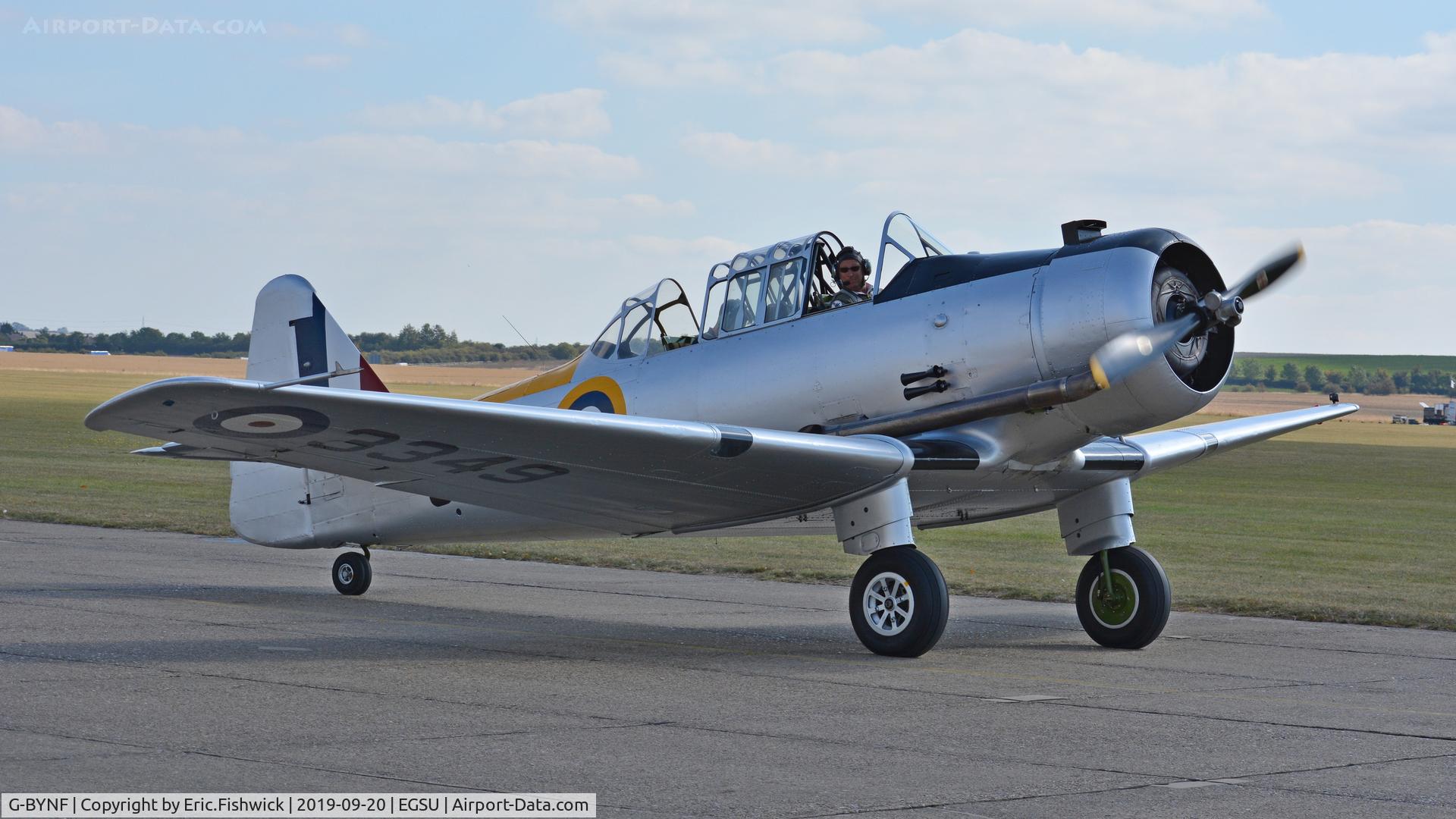G-BYNF, 1939 North American NA-64 Yale C/N 64-2171, 3. 3349 at The Imperial War Museum, Sept. 2019.