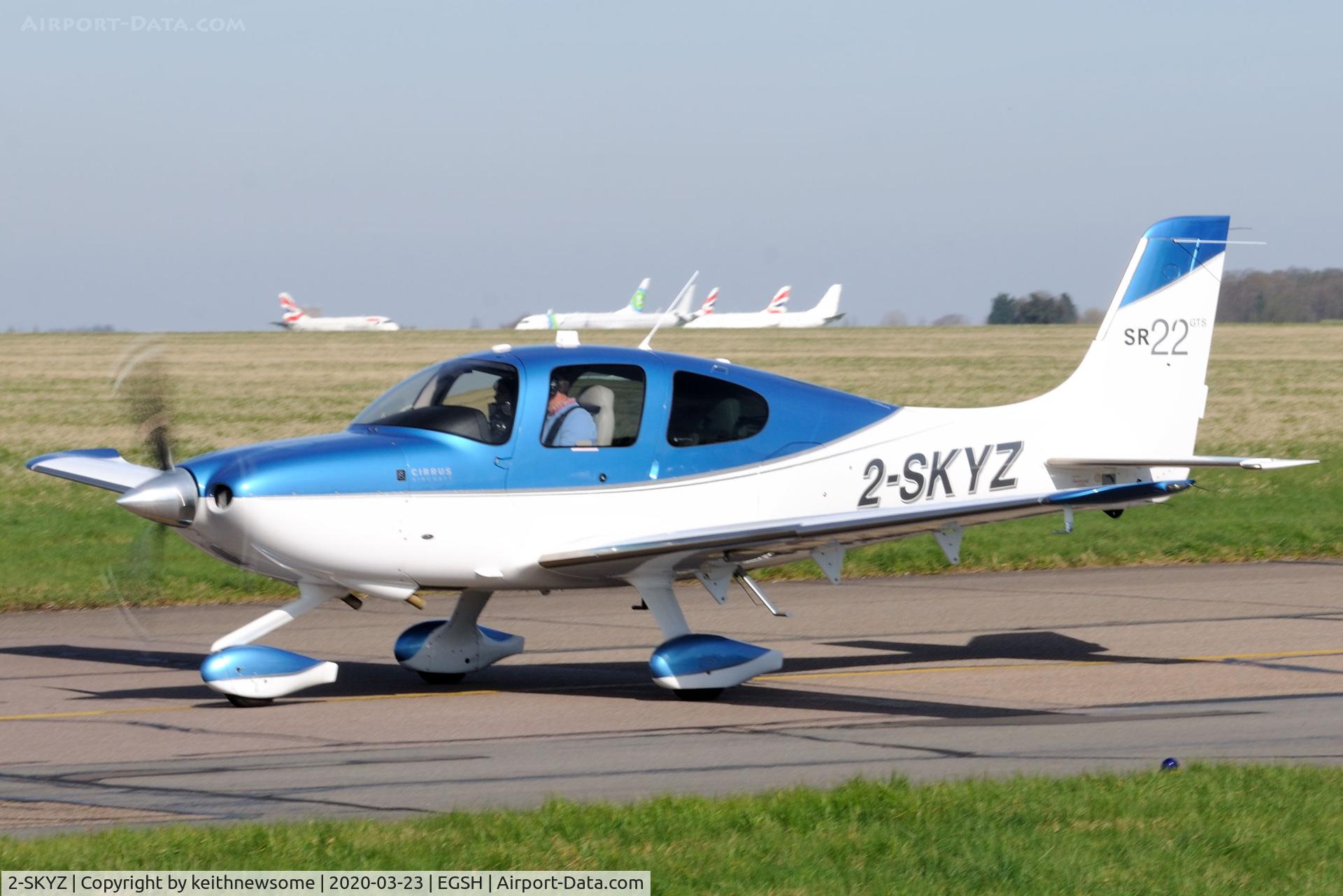 2-SKYZ, 2012 Cirrus SR-22 GTS X Carbon C/N 3828, Arriving at Norwich for fuel stop.