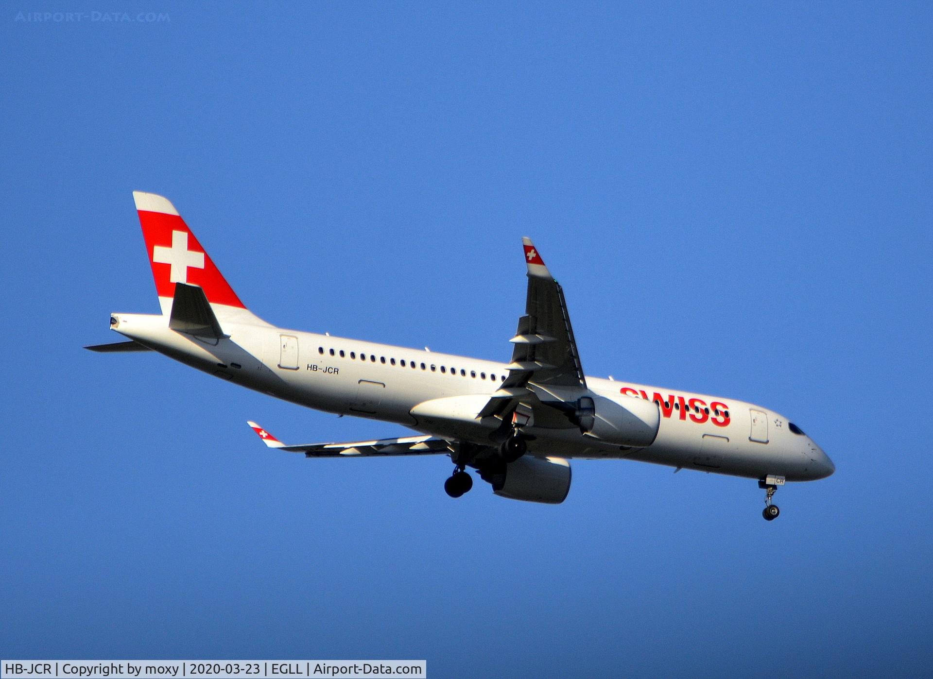 HB-JCR, 2018 Airbus A220-300 C/N 55044, Airbus A220-300 on finals to London Heathrow.