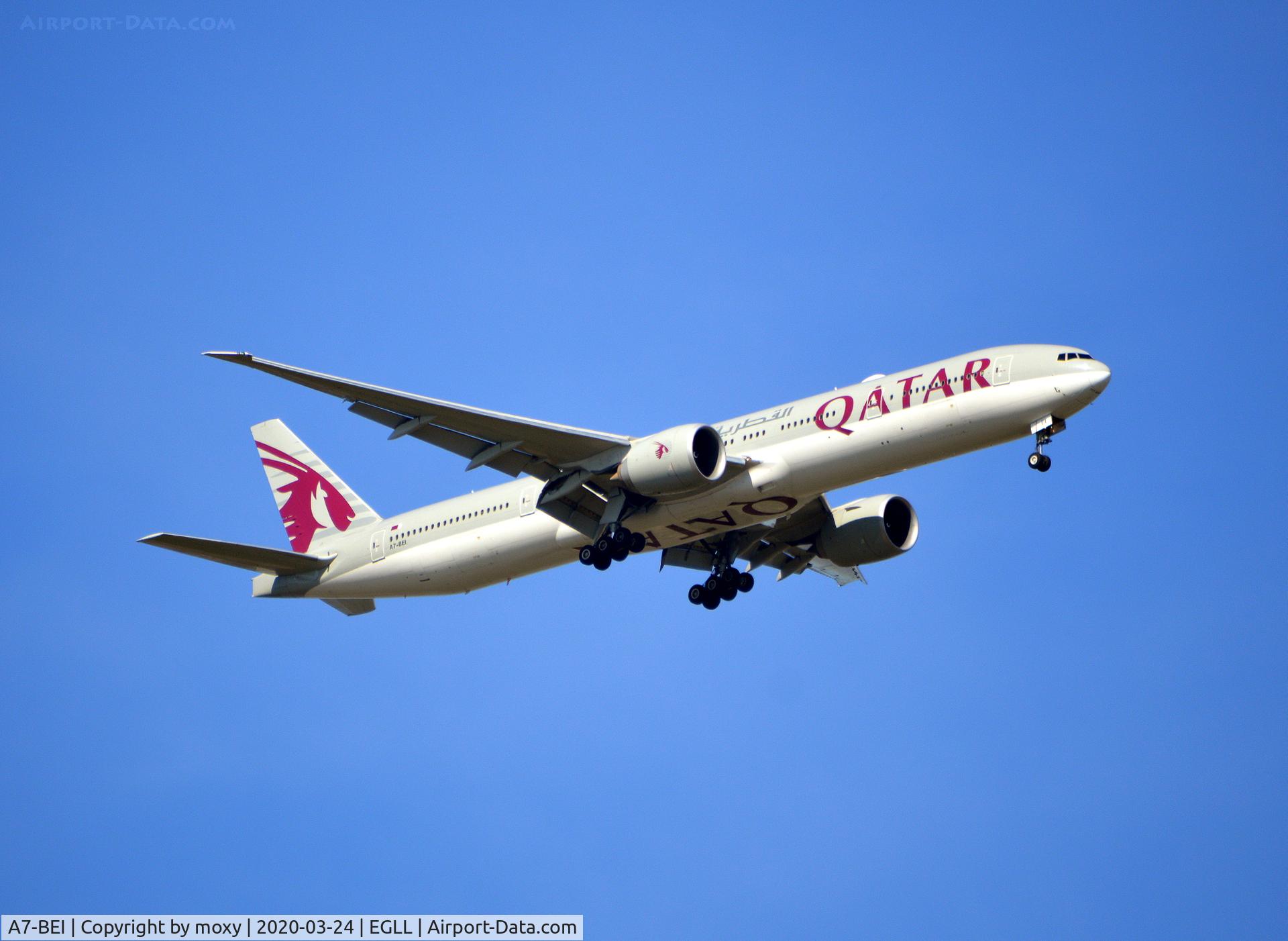 A7-BEI, 2016 Boeing 777-3DZ/ER C/N 60335, Boeing 777-3DZ/ER on finals to London Heathrow.