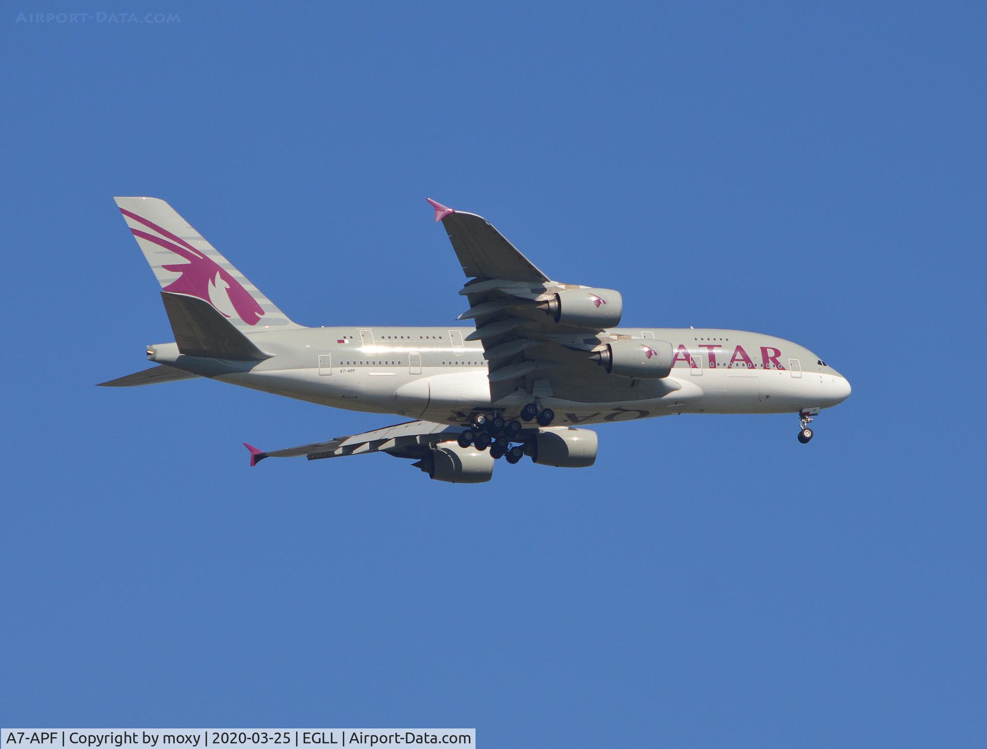 A7-APF, 2015 Airbus A380-861 C/N 0189, Airbus A380-861 on finals to London Heathrow.