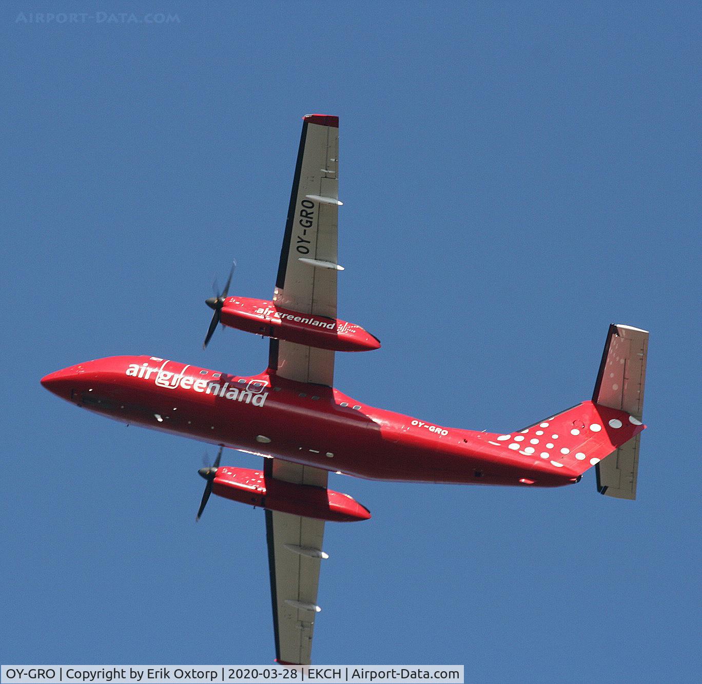 OY-GRO, 1997 De Havilland Canada DHC-8-202 Dash 8 C/N 482, OY-GRO taking off rw 22L