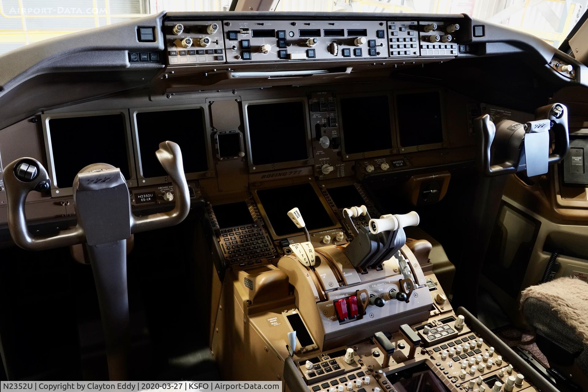 N2352U, 2020 Boeing 777-300/ER C/N 66592, Flightdeck SFO 2020.
