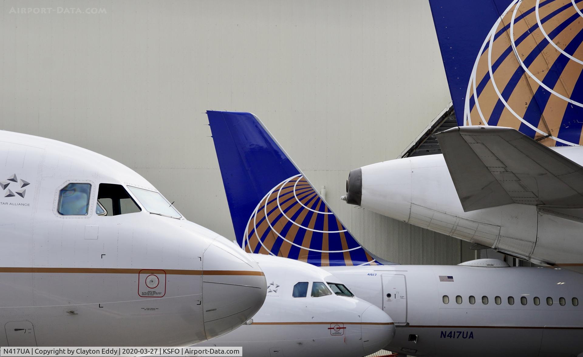 N417UA, 1994 Airbus A320-232 C/N 483, Running out of parking spots. SFO. 2020.