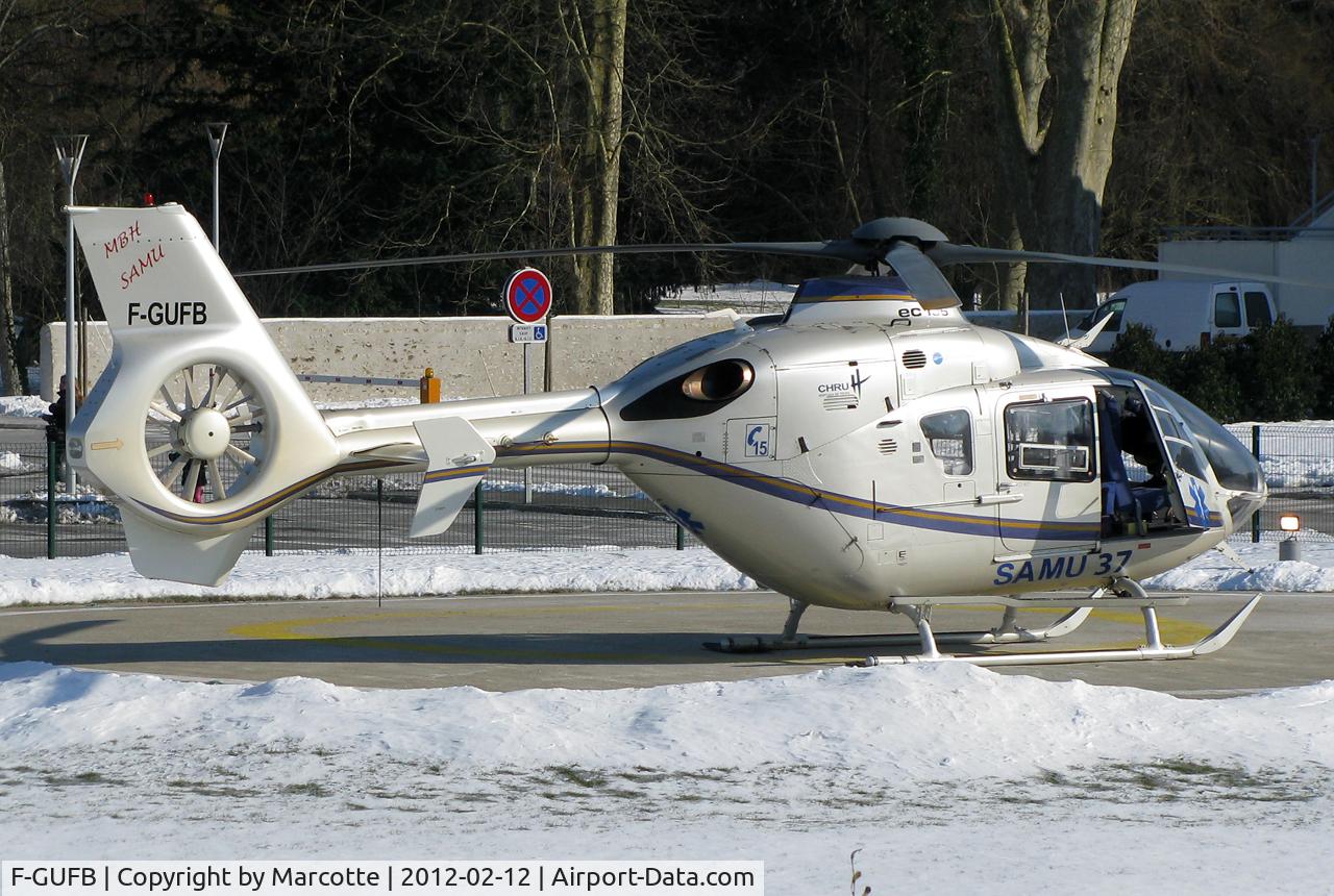 F-GUFB, 1998 Eurocopter EC-135T-1 C/N 0087, Loches hospital helistation. Operated by SAMU 37 in 2012.