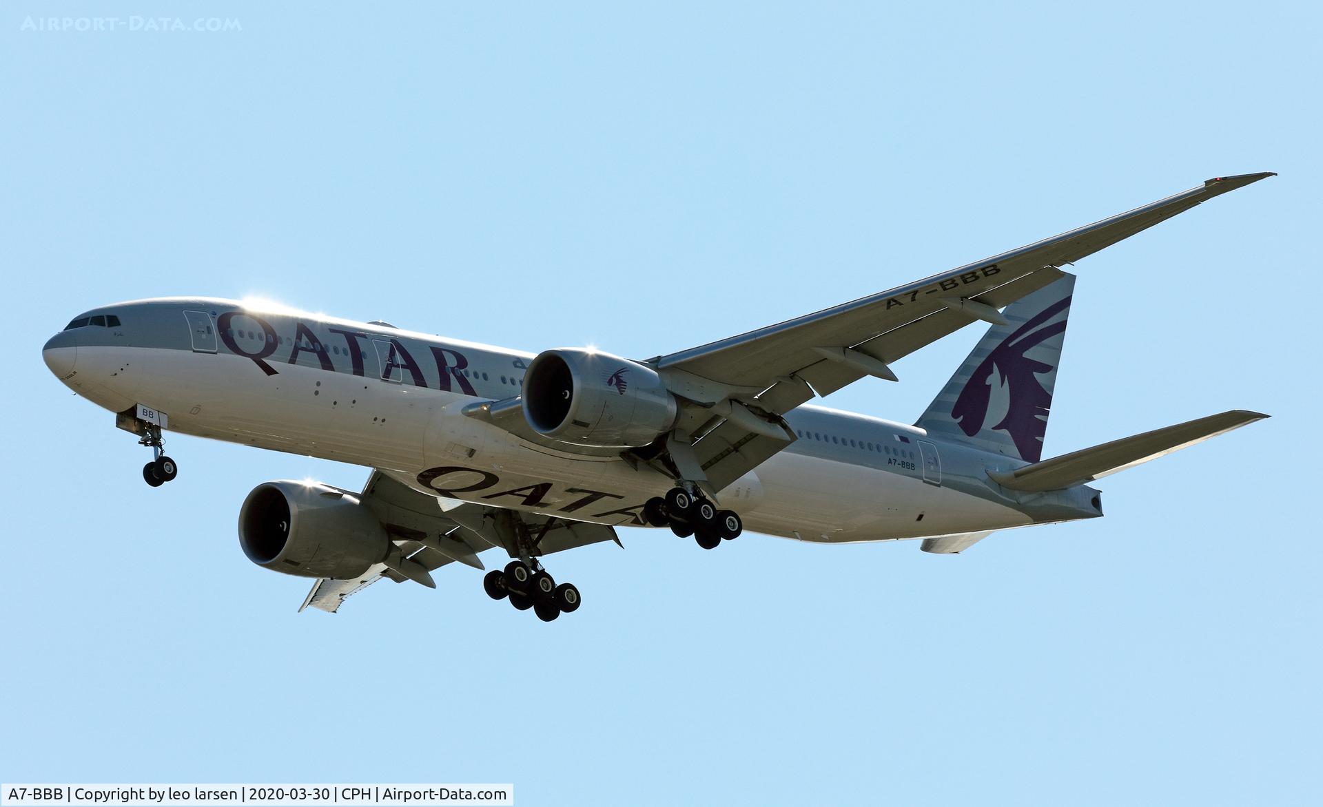 A7-BBB, 2009 Boeing 777-2DZ/LR C/N 36013, Copenhagen 30.3.2020