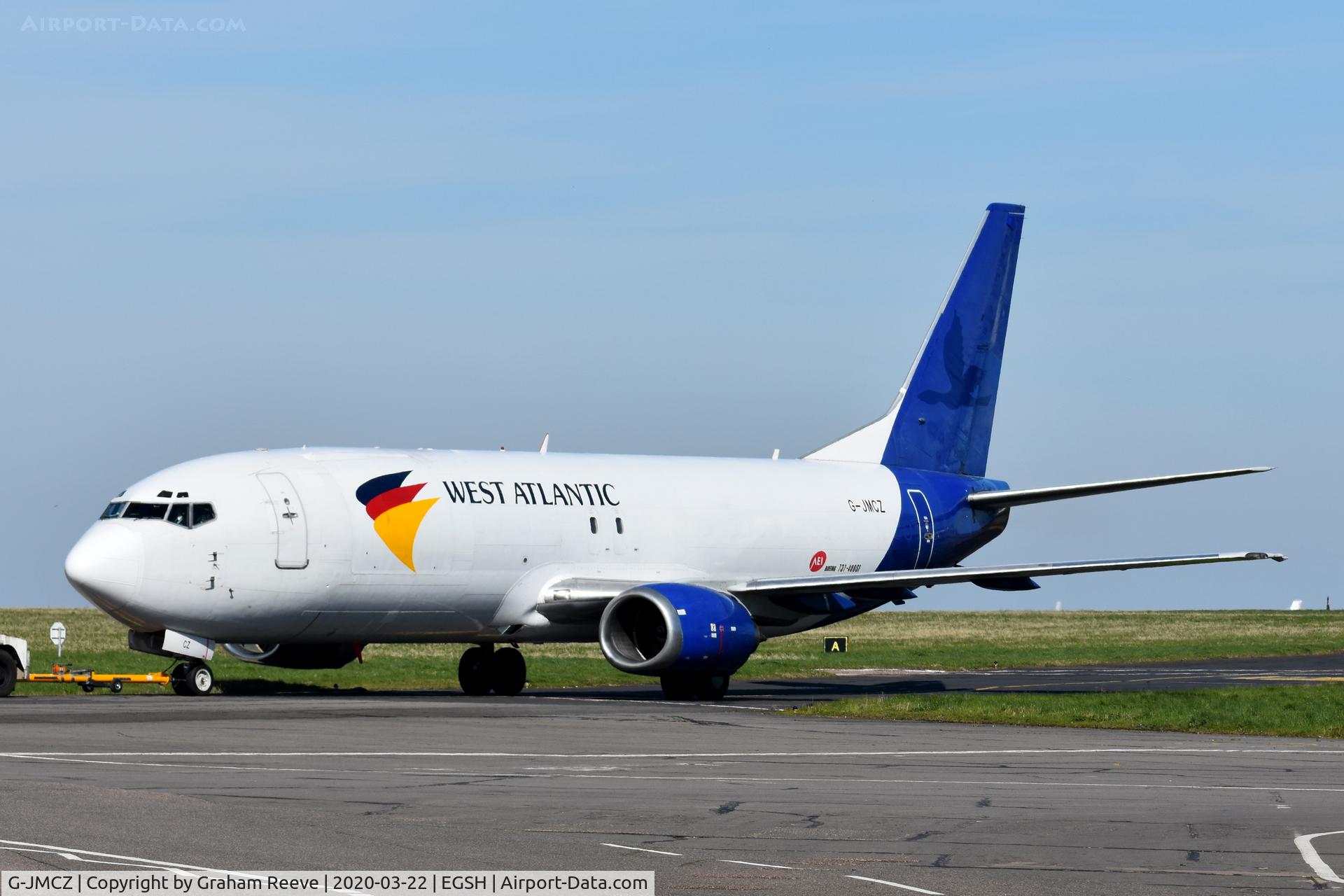 G-JMCZ, 1989 Boeing 737-4K5 C/N 24126, Under tow at Norwich.