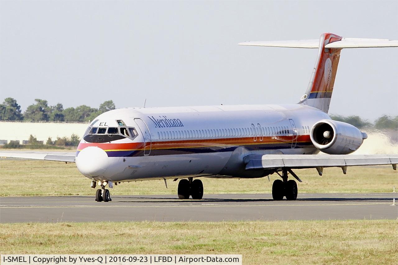 I-SMEL, 1984 McDonnell Douglas MD-82 (DC-9-82) C/N 49247, McDonnell Douglas MD-82, Taxiing to holding point Delta rwy 05, Bordeaux Mérignac airport (LFBD-BOD)