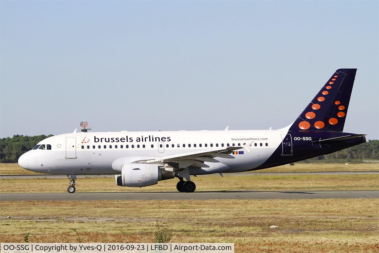 OO-SSG, 2000 Airbus A319-112 C/N 1160, Airbus A319-112, Holding point rwy 05, Bordeaux Mérignac airport (LFBD-BOD)