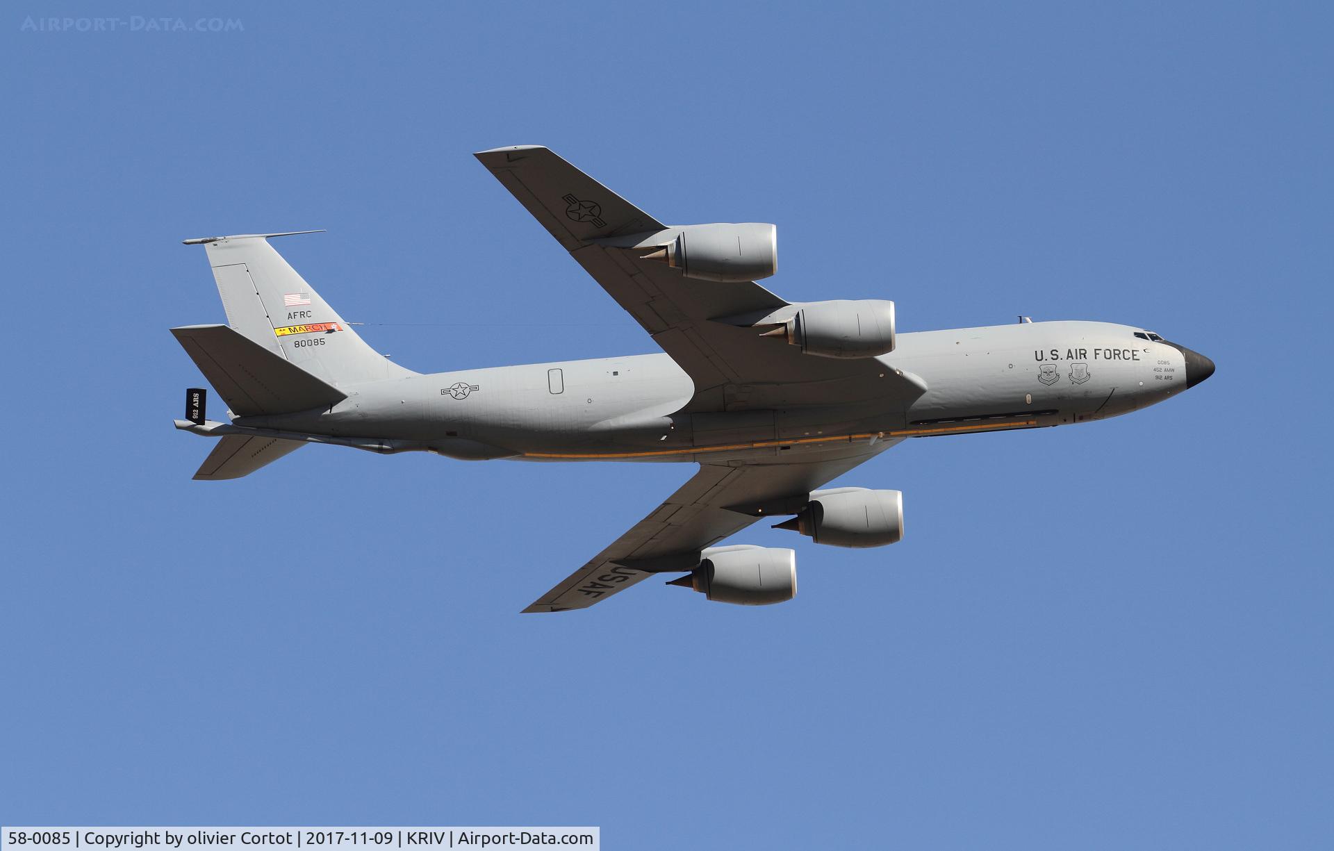 58-0085, 1959 Boeing KC-135R Stratotanker C/N 17830, flying over March AFB
