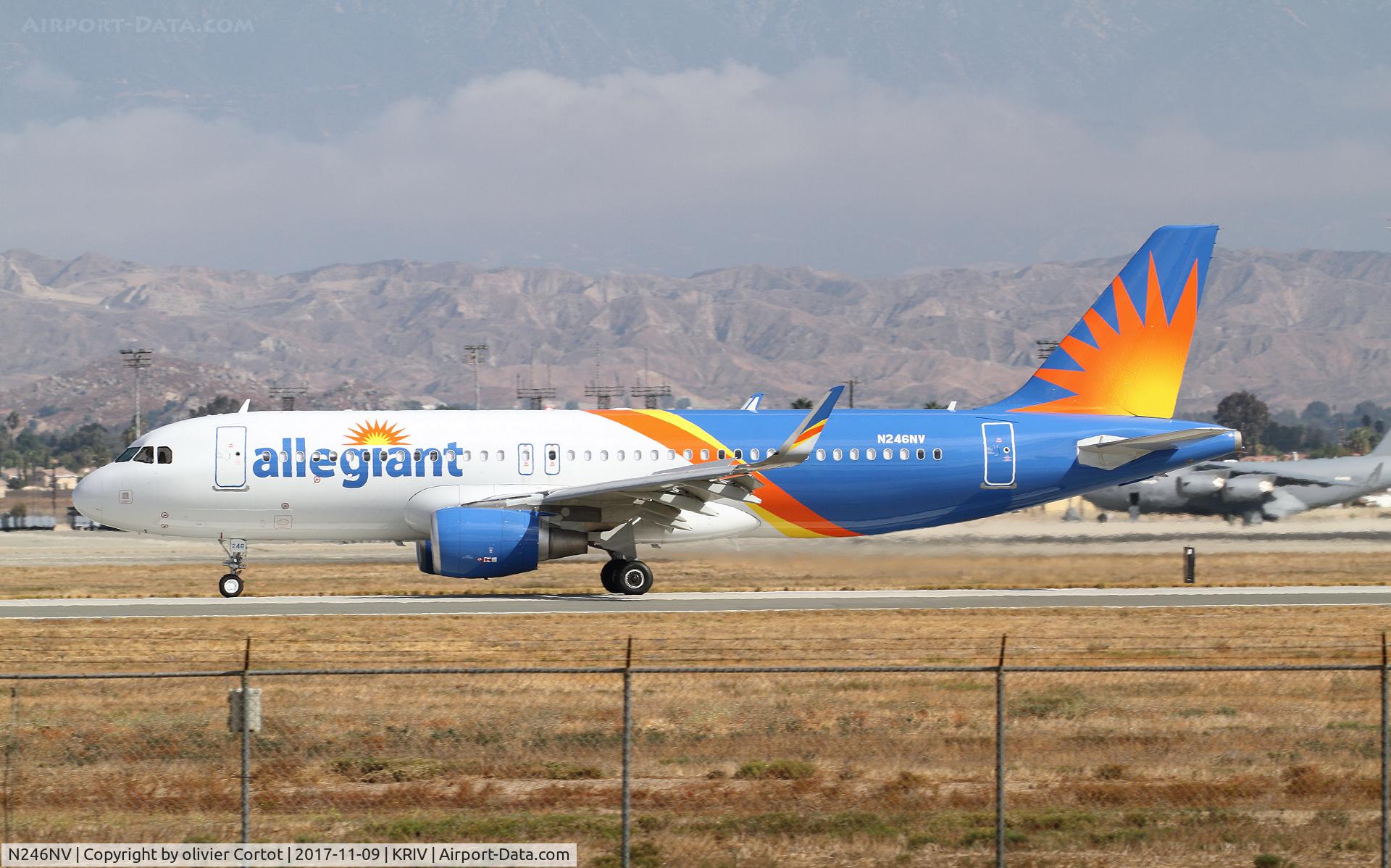 N246NV, 2017 Airbus A320-214 C/N 7664, landing at march AFB, nov 2017