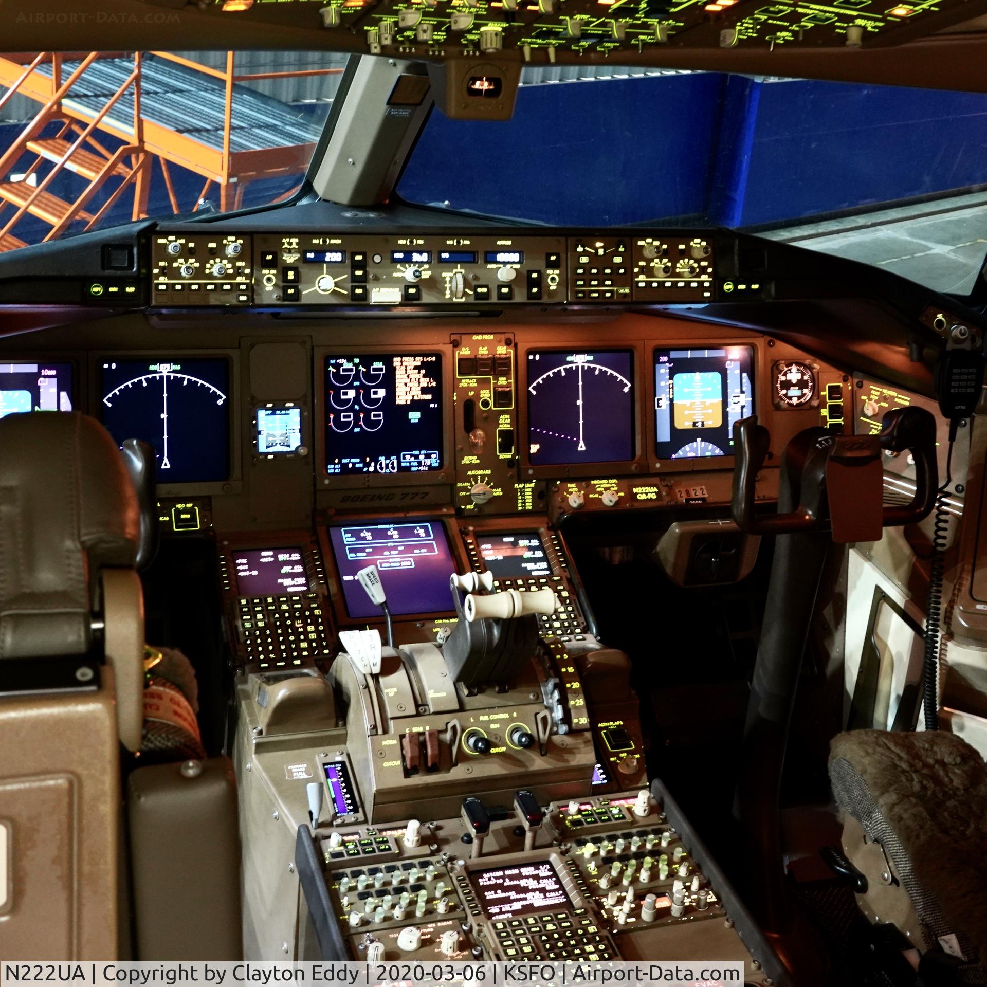 N222UA, 2001 Boeing 777-222 C/N 30553, Flightdeck SFO 2020.