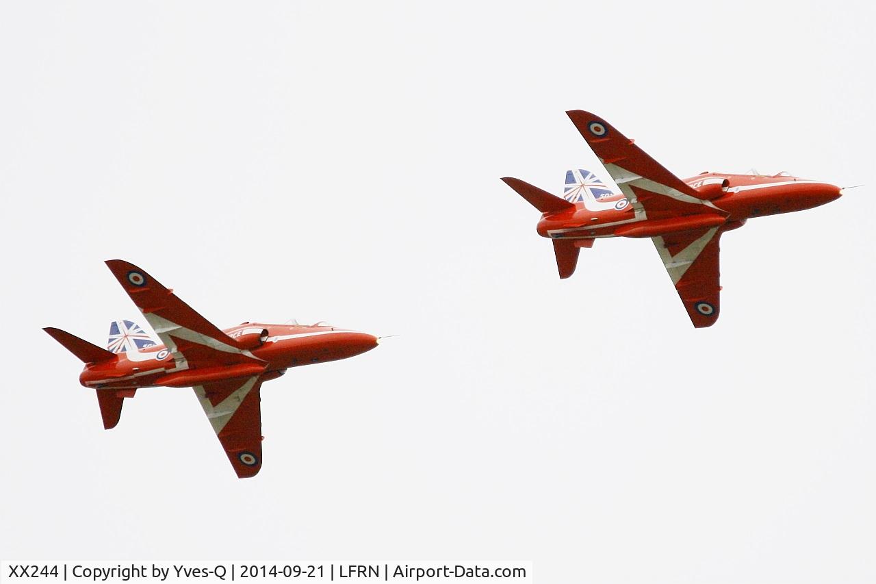 XX244, 1978 Hawker Siddeley Hawk T.1 C/N 080/312080, Royal Air Force Red Arrows Hawker Siddeley Hawk T.1, On display, Rennes-St Jacques airport (LFRN-RNS) Air show 2014