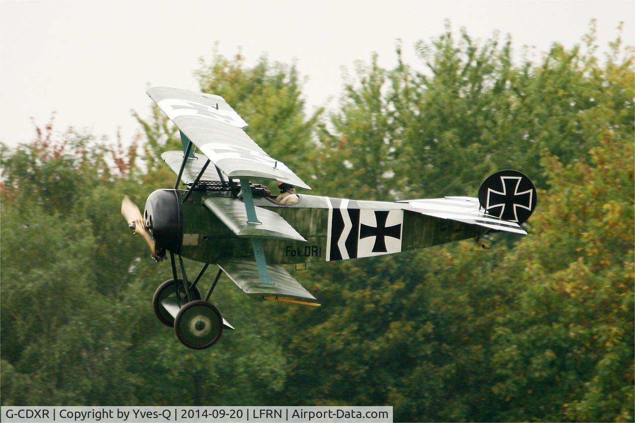 G-CDXR, 2006 Fokker Dr.1 Triplane Replica C/N PFA 238-14043, Fokker DR-1 Replica, Landing, Rennes-St Jacques airport (LFRN-RNS) Air show 2014