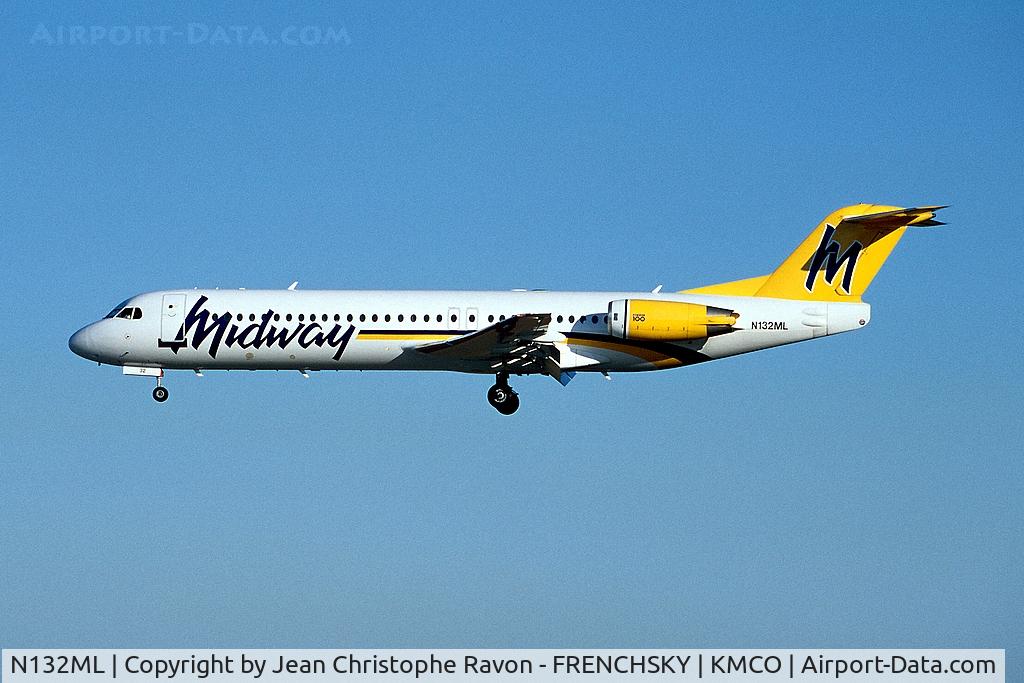N132ML, 1990 Fokker 100 (F-28-0100) C/N 11321, Midway Airlines