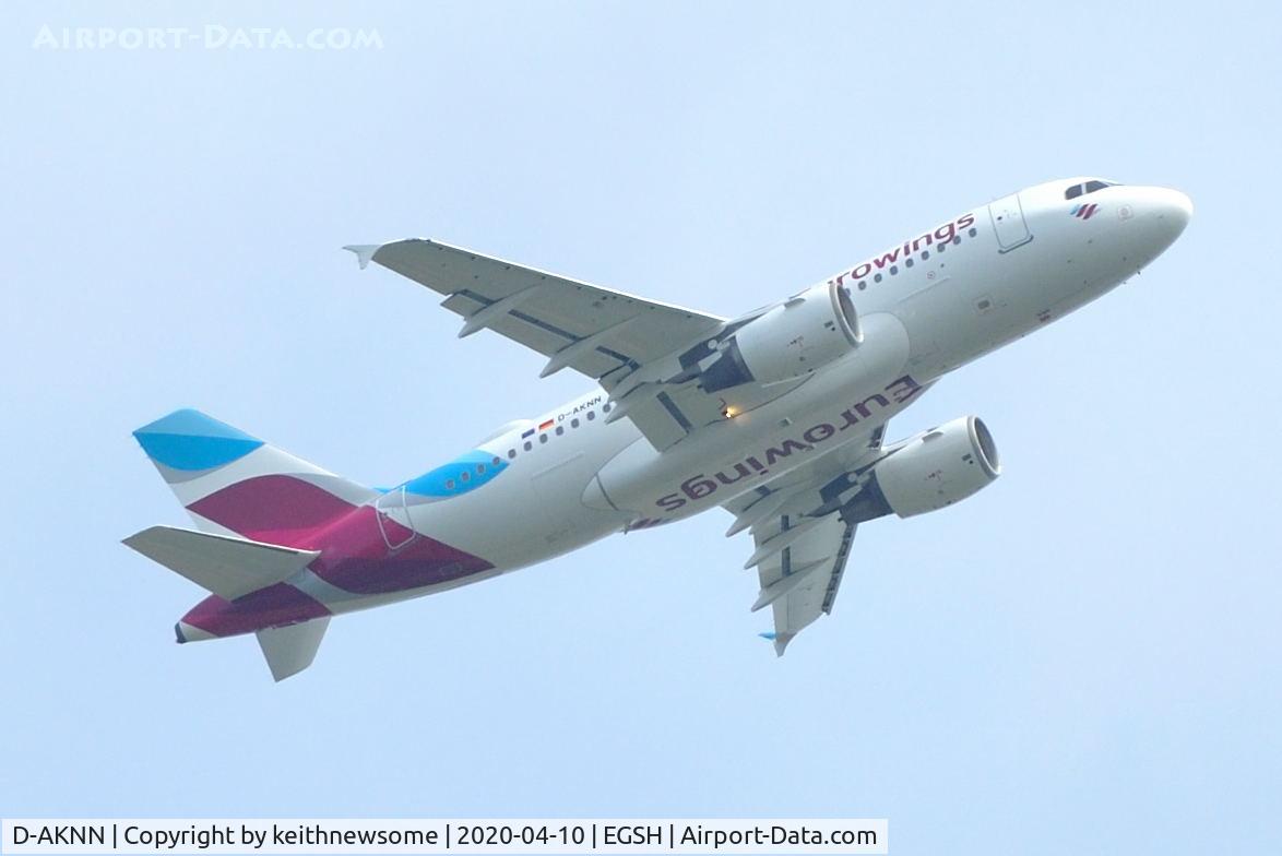 D-AKNN, 1999 Airbus A319-112 C/N 1136, Leaving Norwich following paintwork, from a safe place !