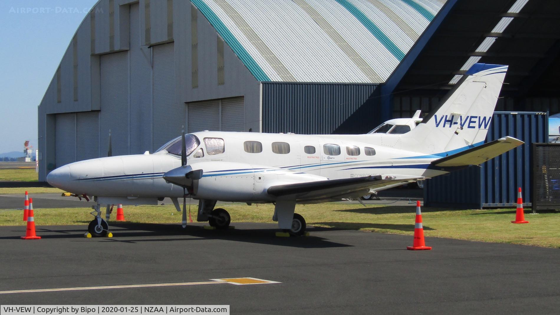 VH-VEW, 1982 Cessna 441 Conquest II C/N 441-0264, Resting her wings at Air Centre One before a Trans-Tasman trip.